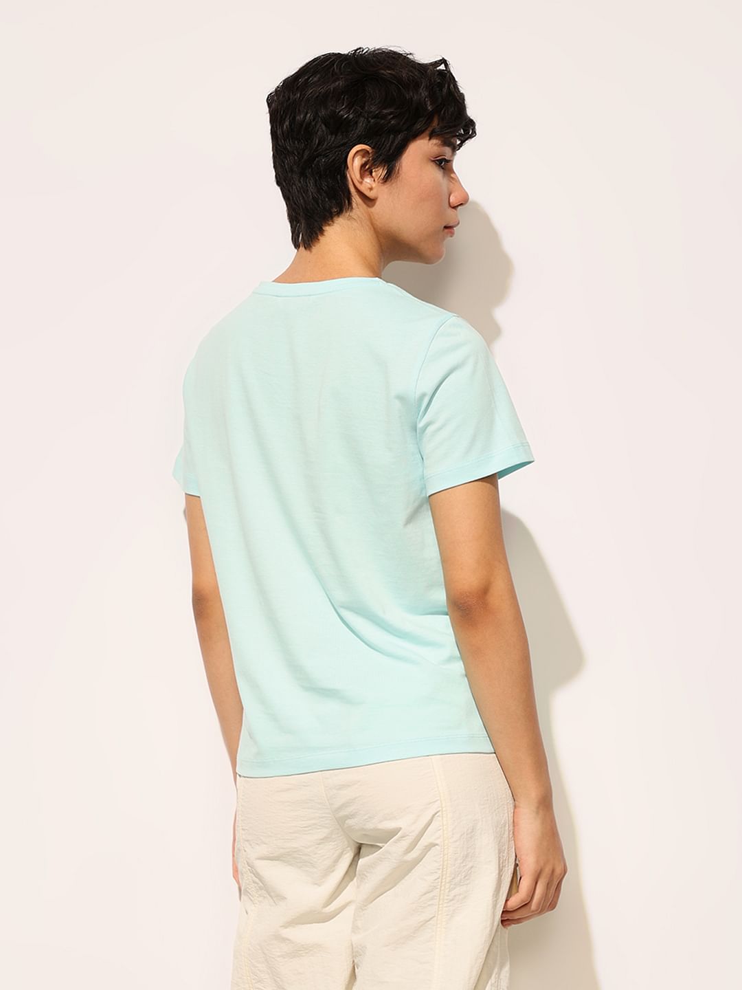 Blue Printed Cotton T-Shirt