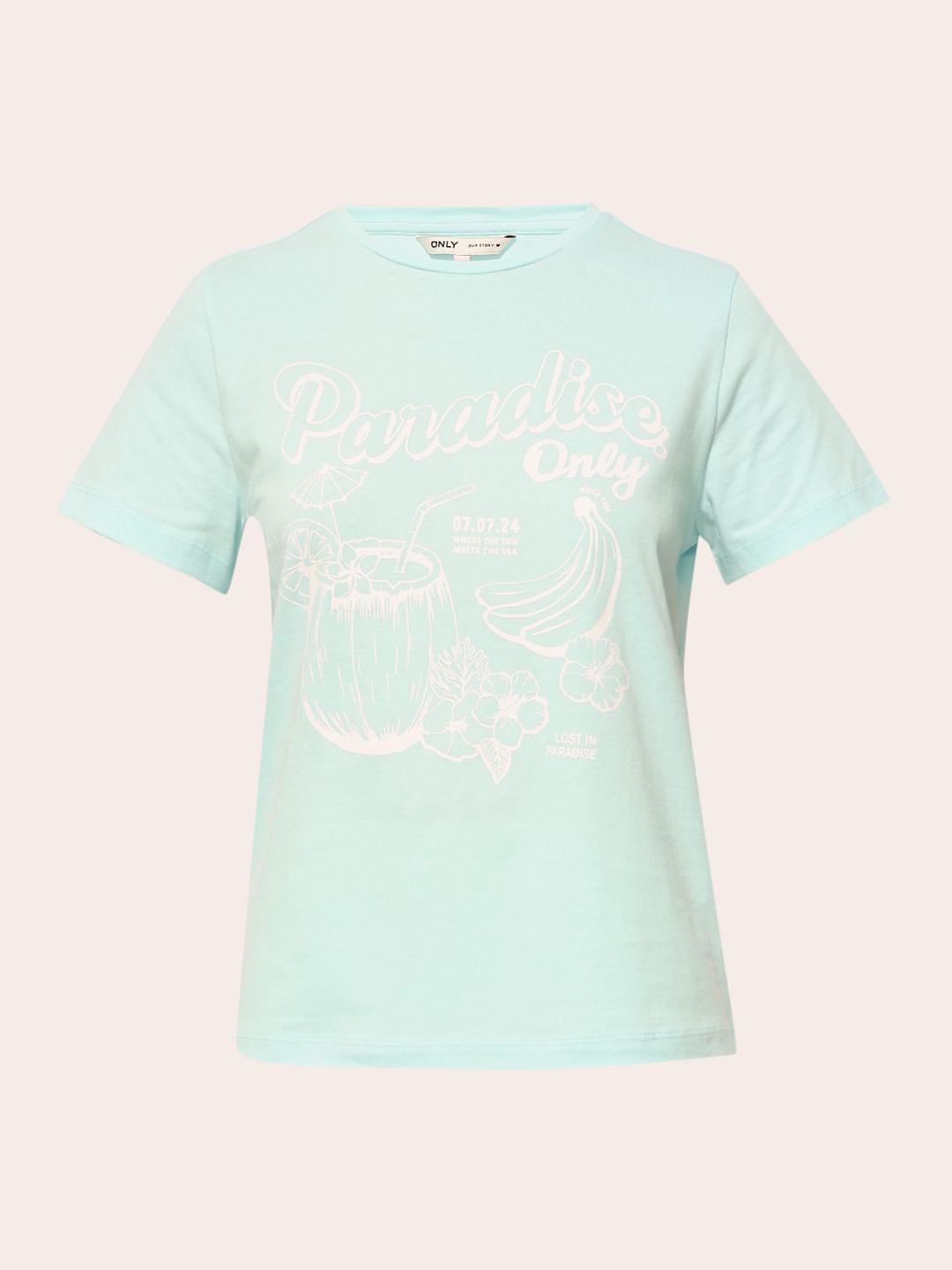 Blue Printed Cotton T-Shirt