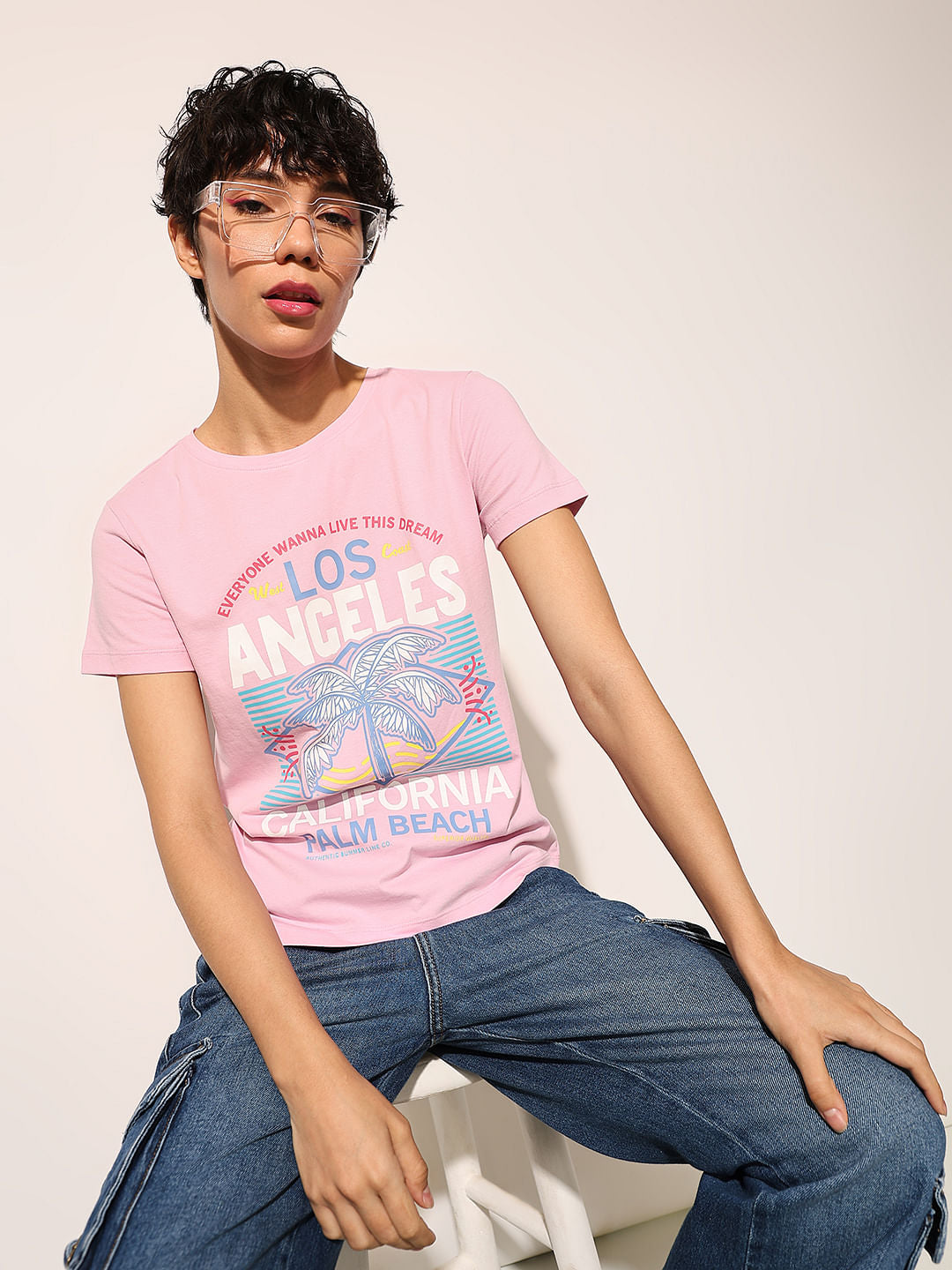 Pink Graphic Print Cotton T-Shirt