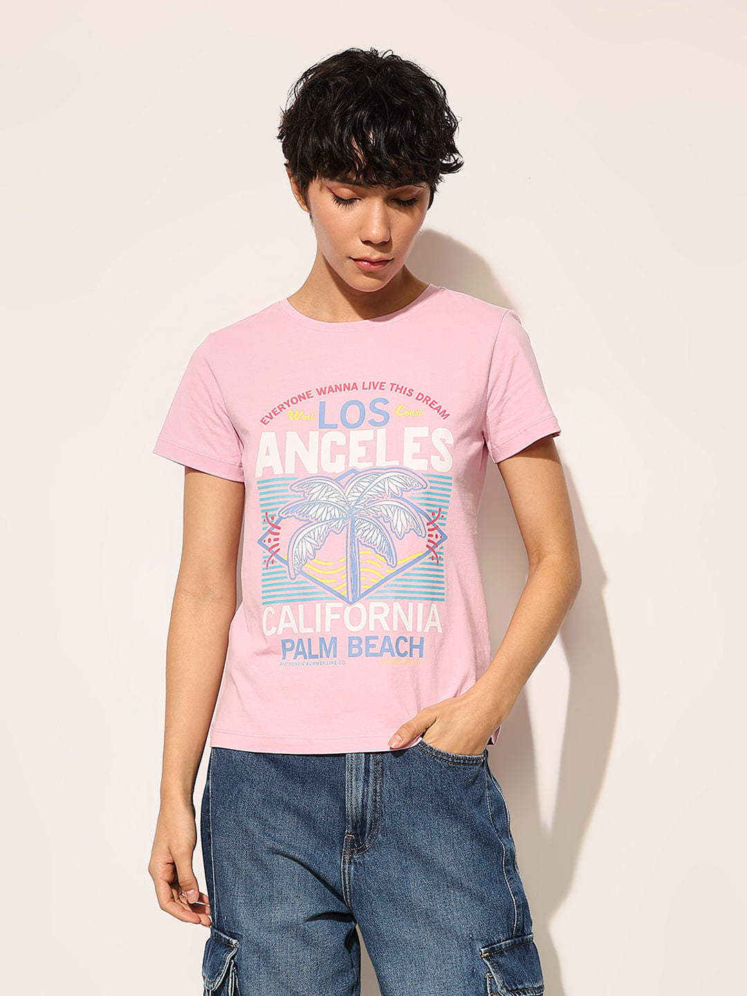 Pink Graphic Print Cotton T-Shirt