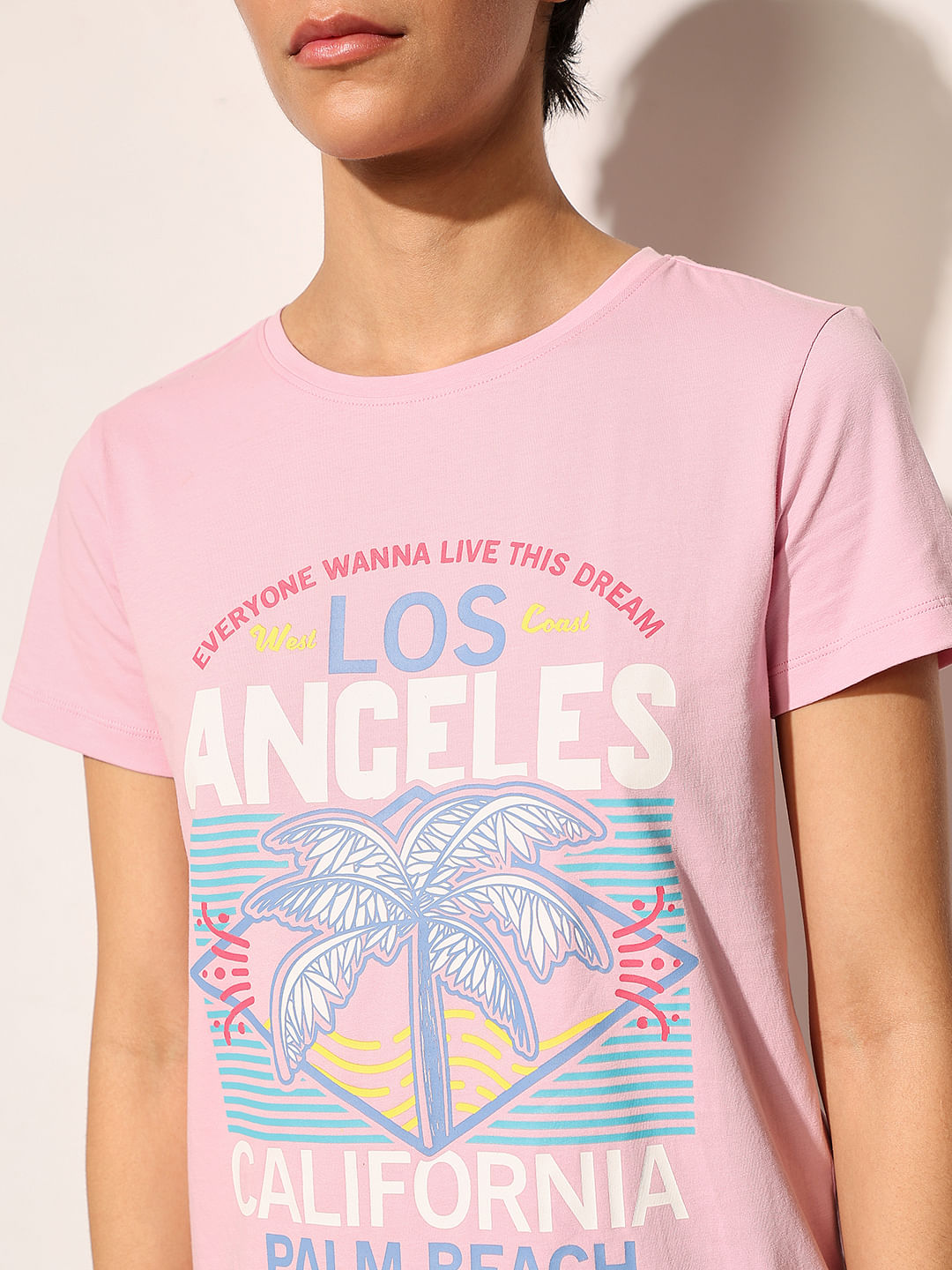 Pink Graphic Print Cotton T-Shirt