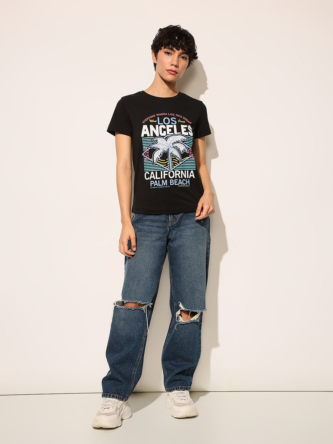 Black Graphic Print Cotton T-Shirt