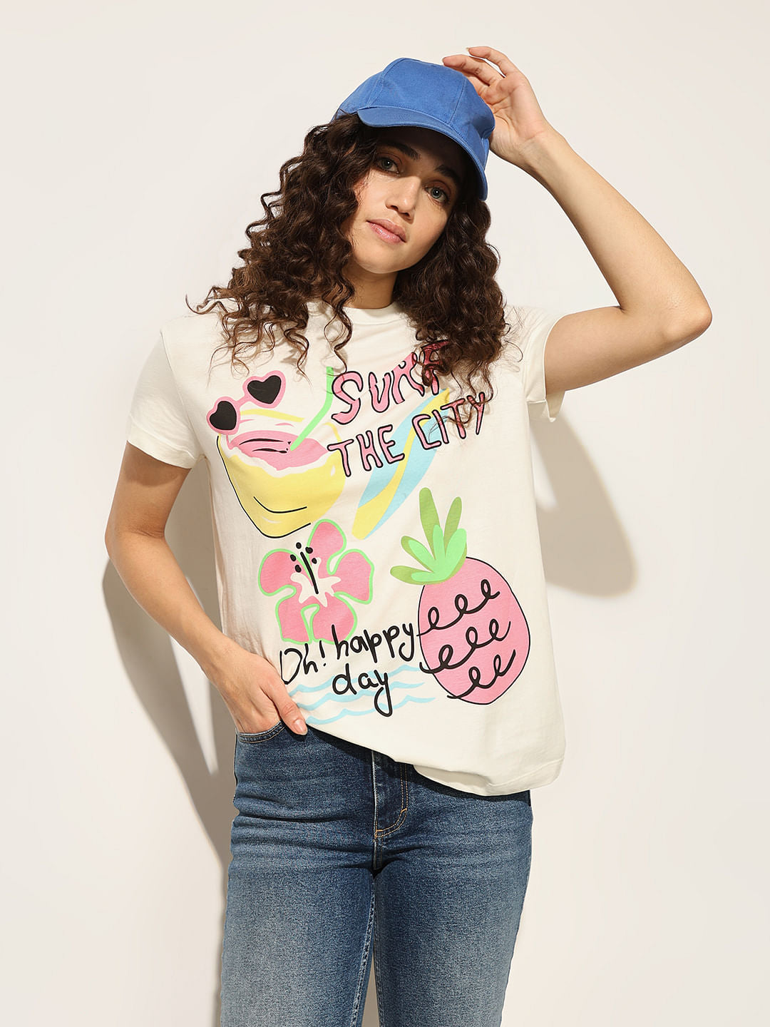 White Graphic Print Cotton T-Shirt