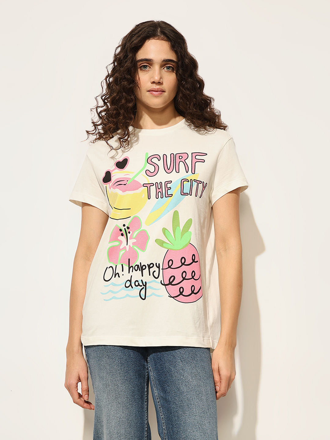 White Graphic Print Cotton T-Shirt