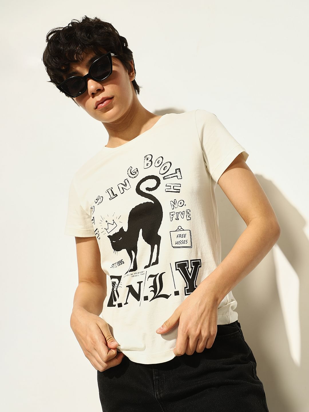 White Printed Cotton T-Shirt