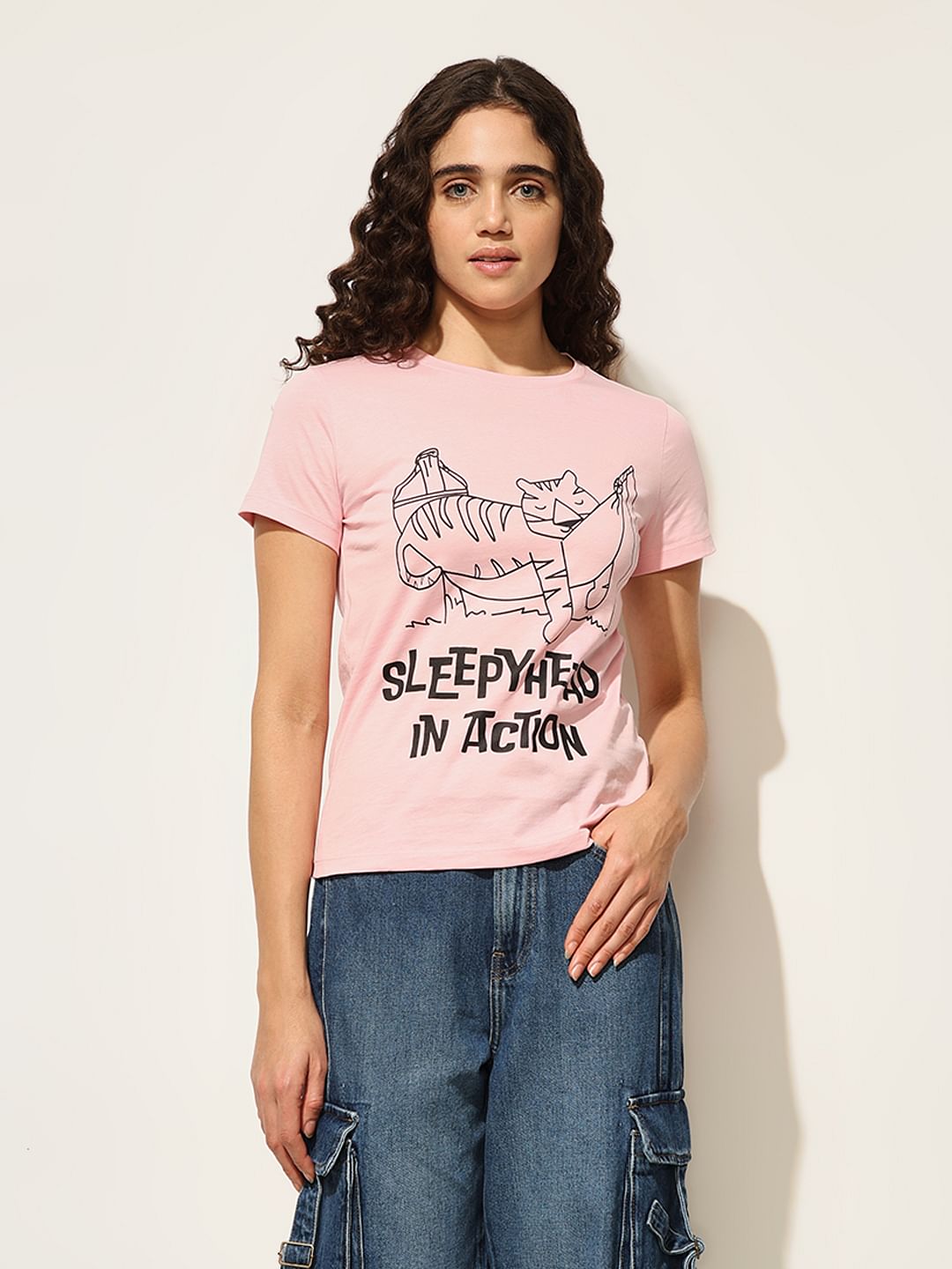Pink Graphic Print Cotton T-Shirt