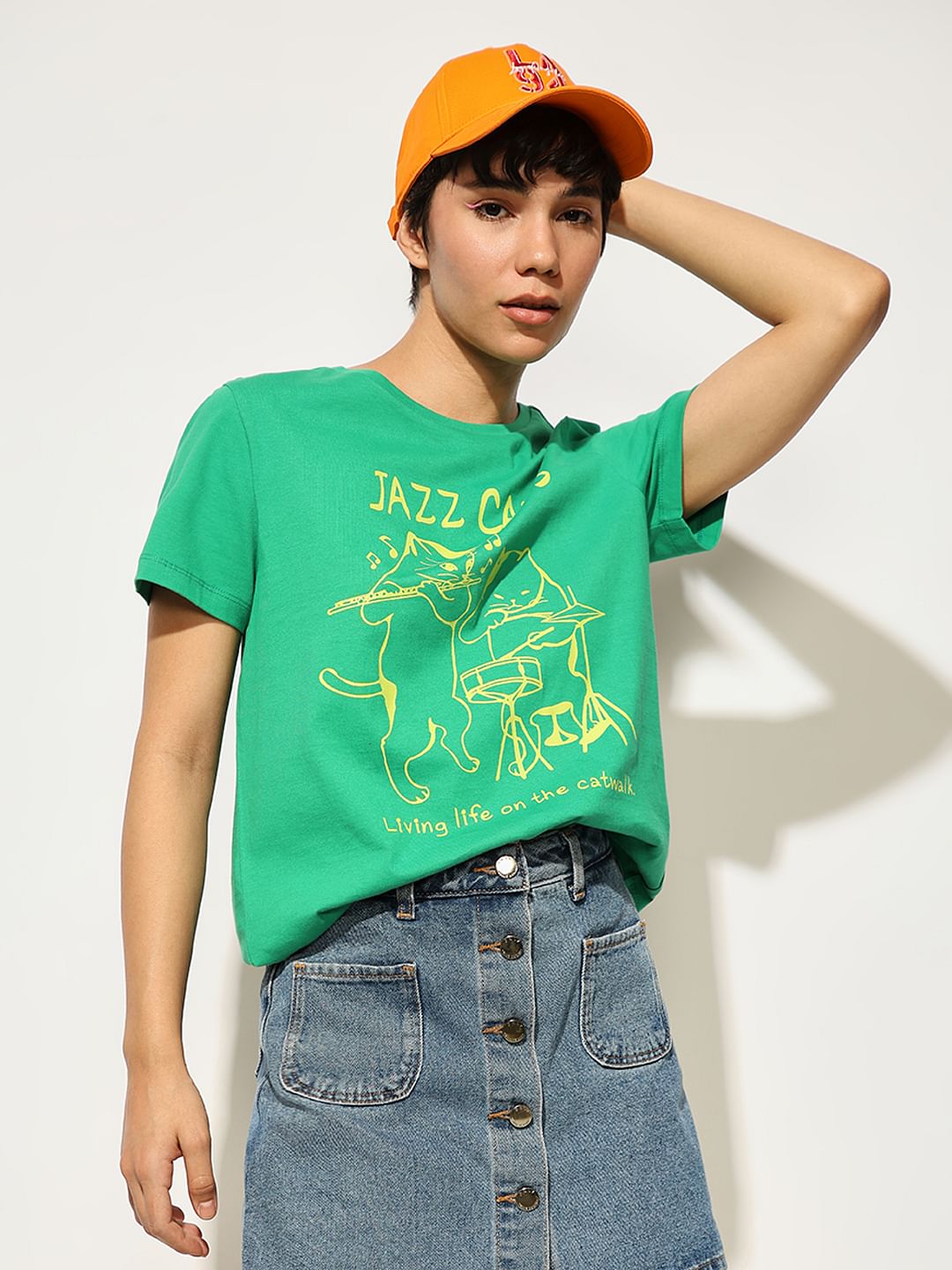 Green Printed Cotton T-Shirt