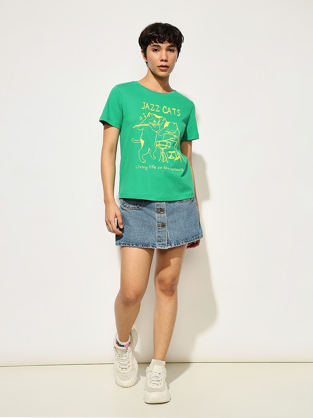 Green Printed Cotton T-Shirt