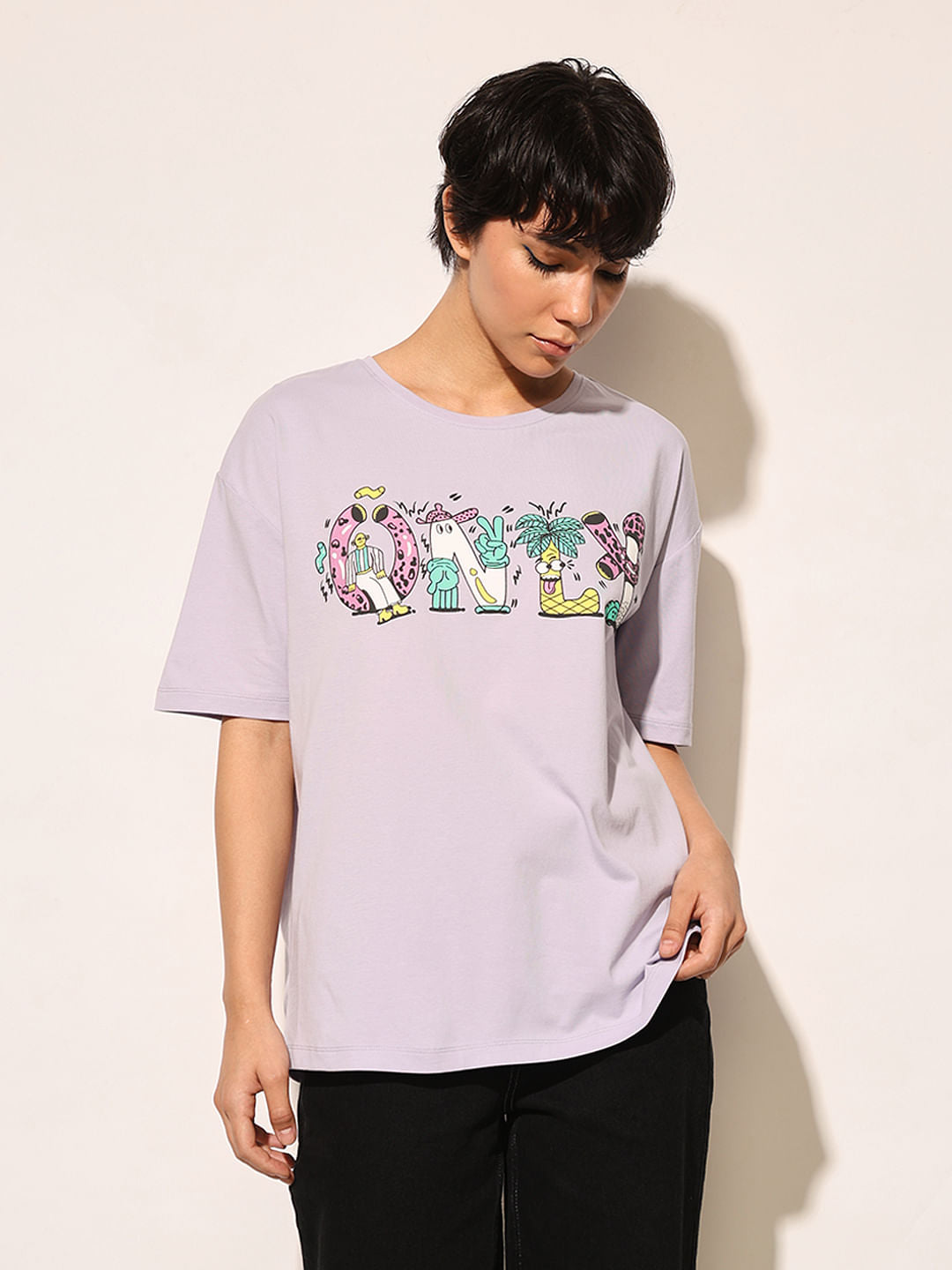 Purple Printed Cotton T-Shirt
