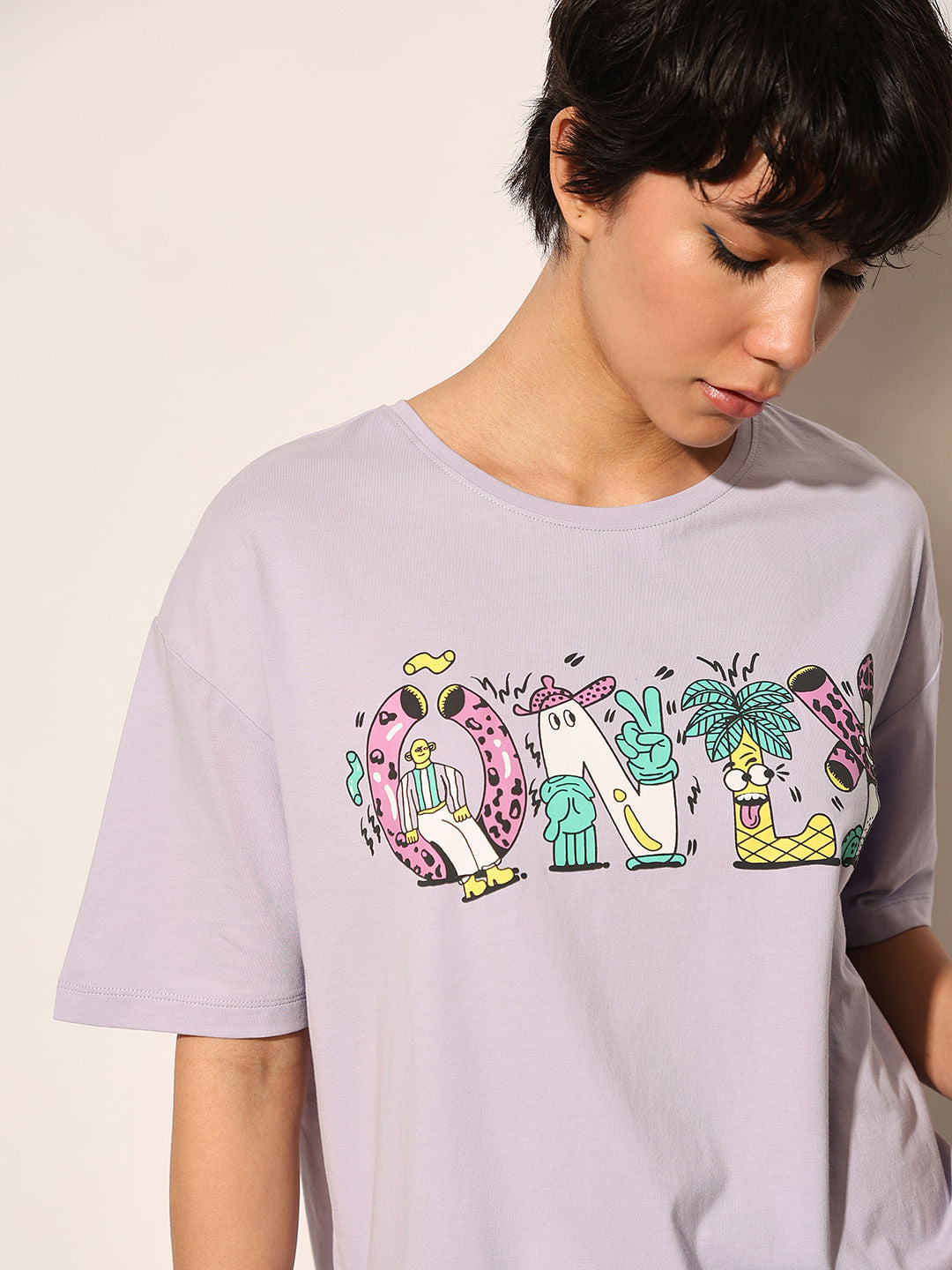 Purple Printed Cotton T-Shirt