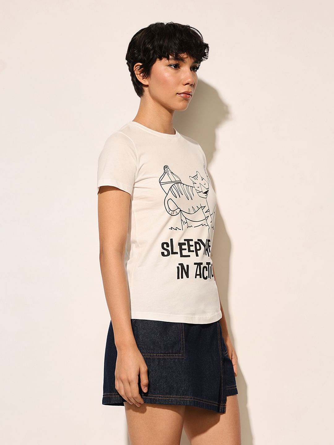 White Printed Cotton T-Shirt
