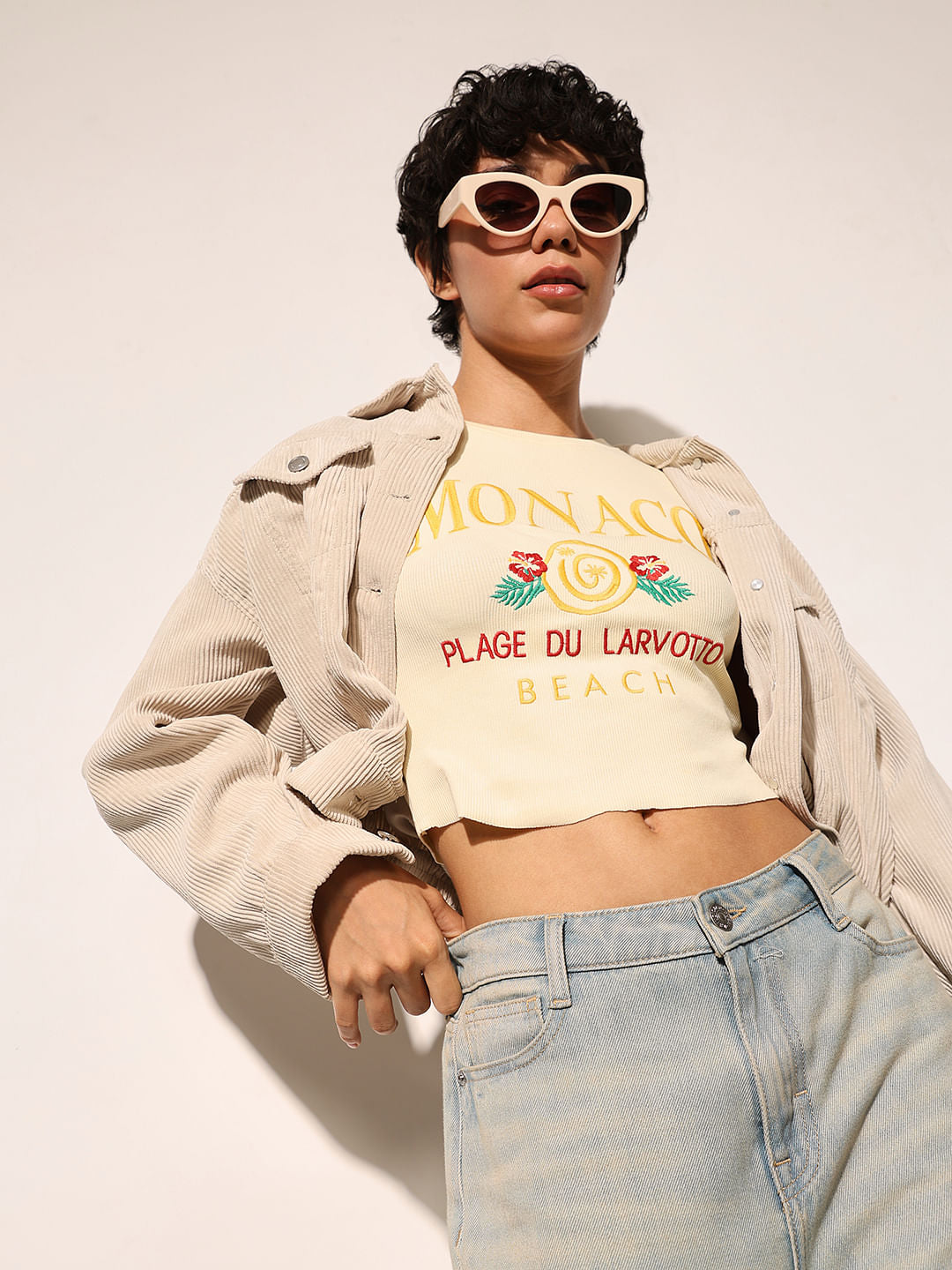 Yellow Ribbed Cropped T-Shirt