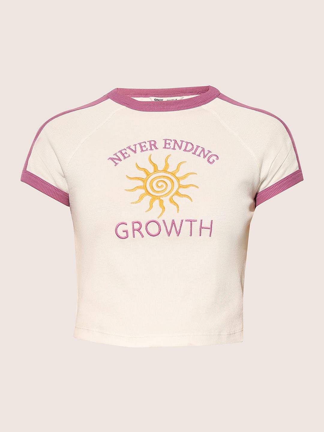 White Embroidered Text Crop T-Shirt