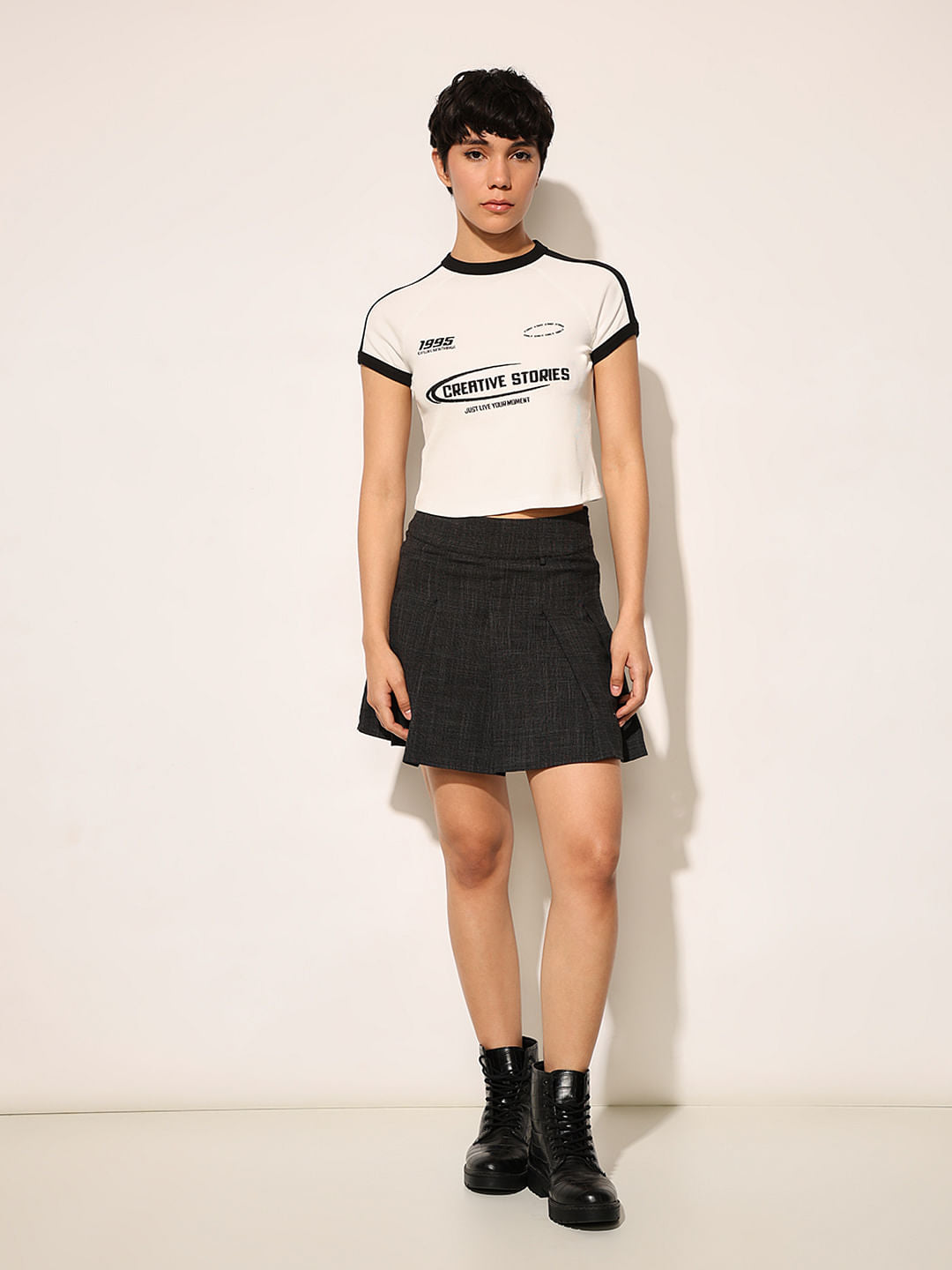 White Ribbed Cropped T-Shirt