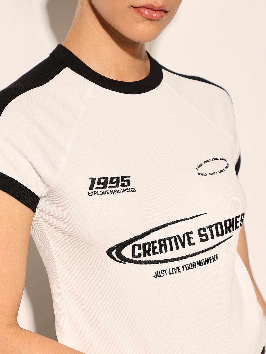 White Ribbed Cropped T-Shirt