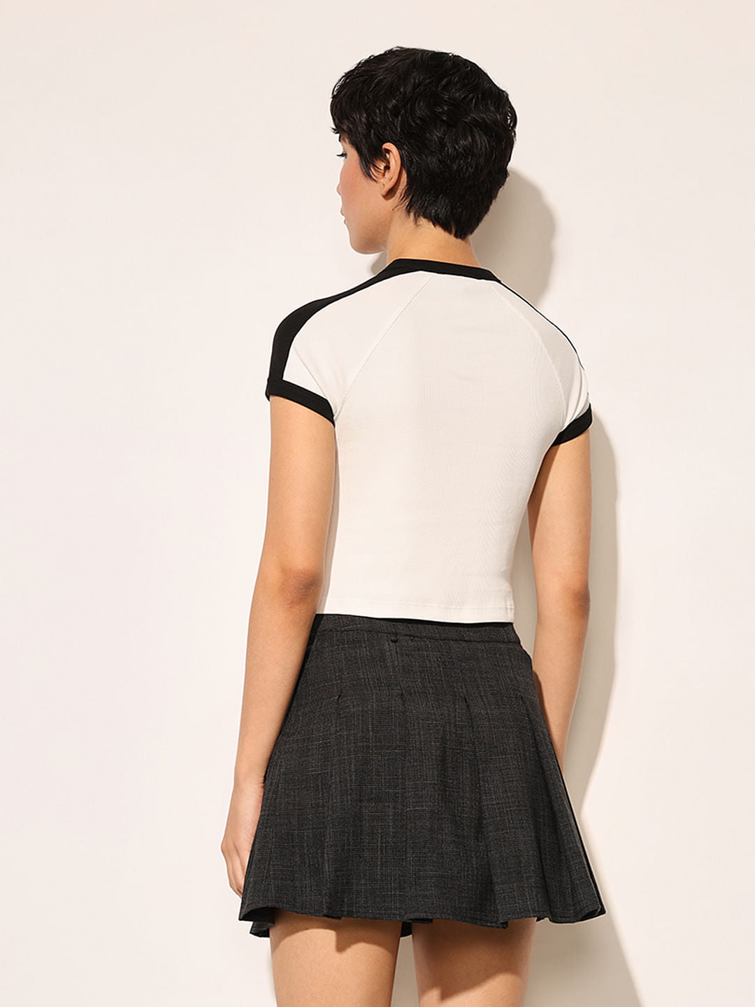 White Ribbed Cropped T-Shirt