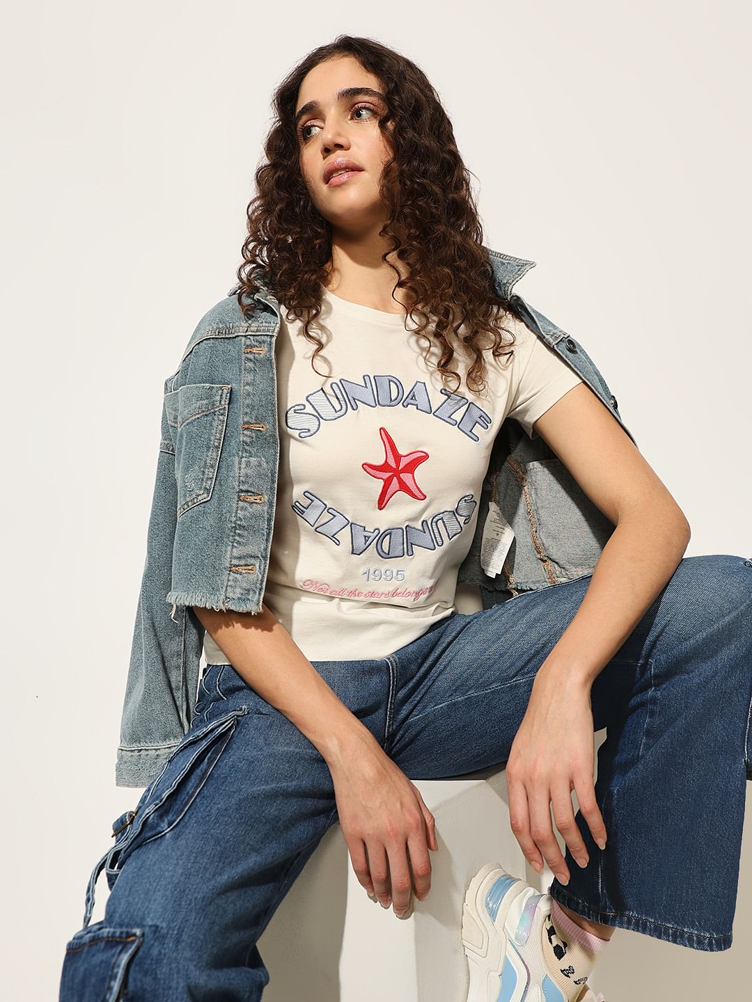 White Graphic Print Cotton T-Shirt