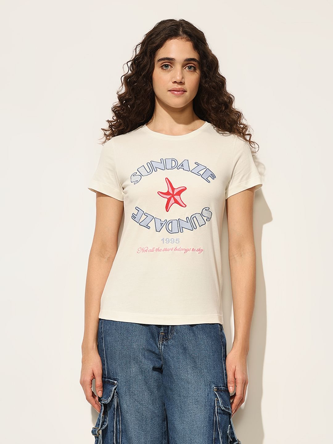 White Graphic Print Cotton T-Shirt