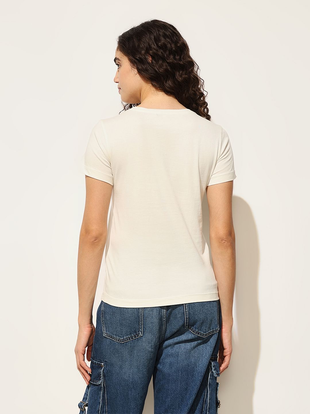 White Graphic Print Cotton T-Shirt