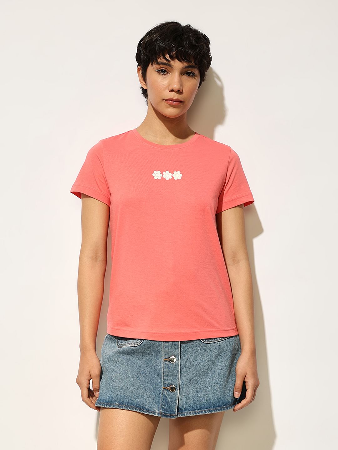 Coral Printed Cotton T-Shirt