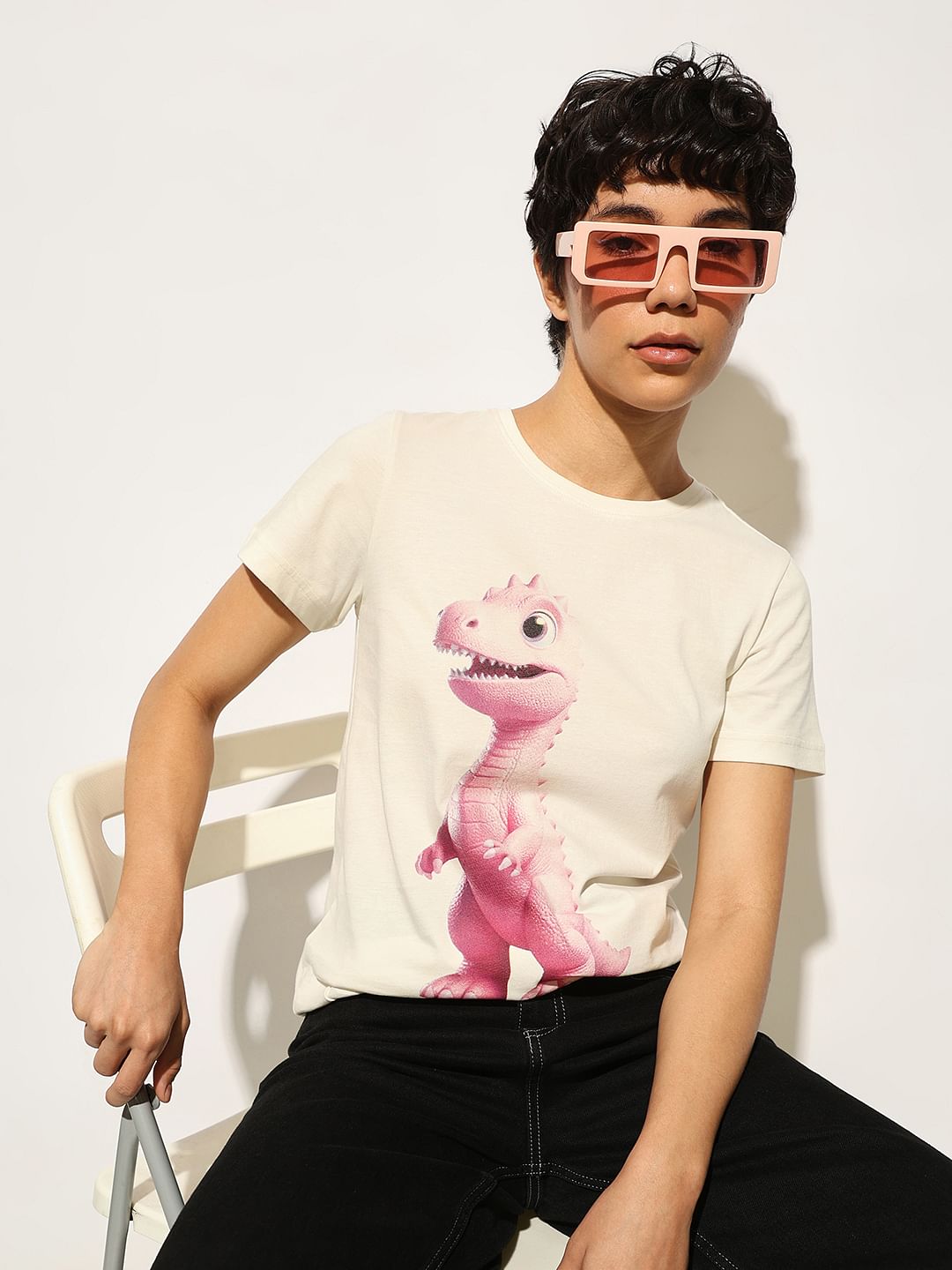 White Printed Cotton T-Shirt