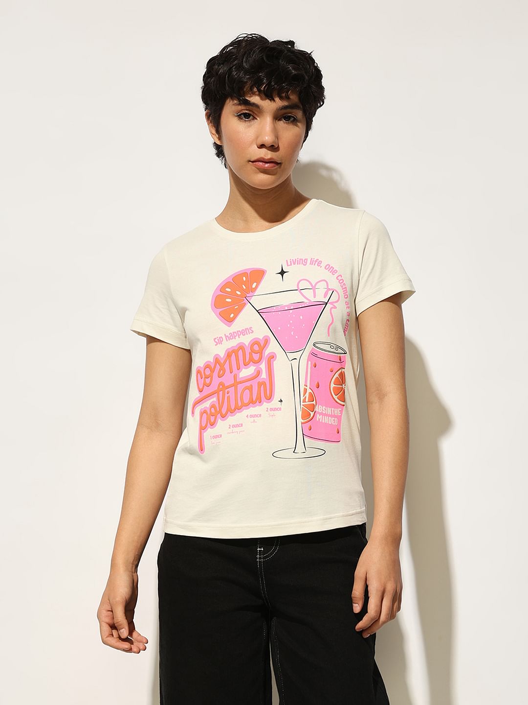 White Graphic Print Cotton T-Shirt