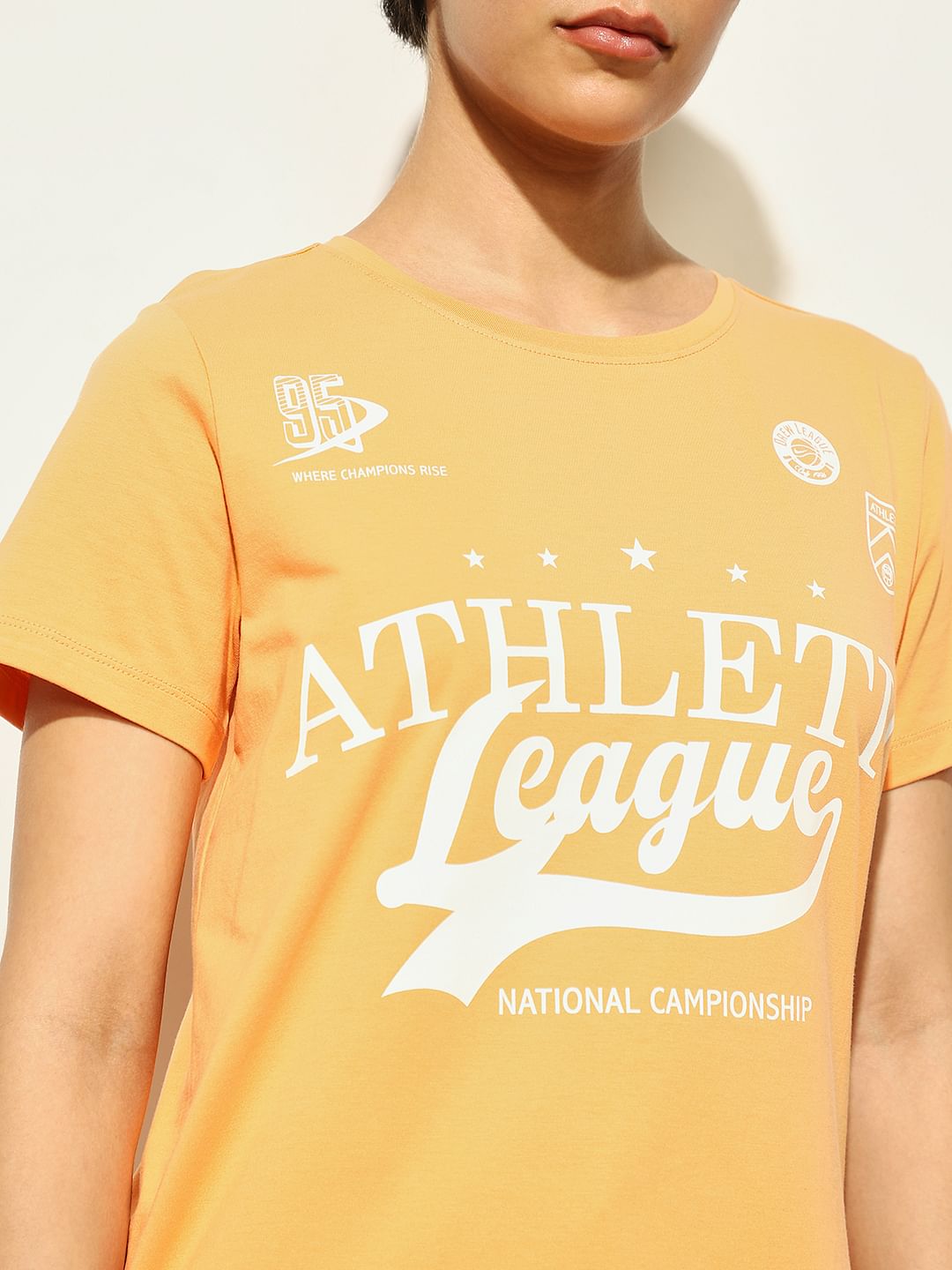 Orange Printed Cotton T-Shirt