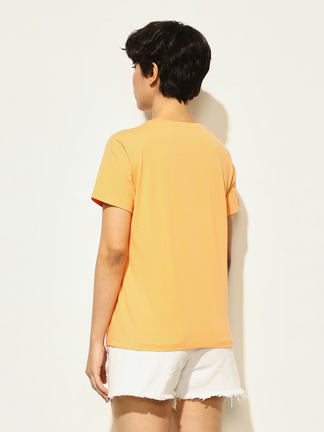 Orange Printed Cotton T-Shirt