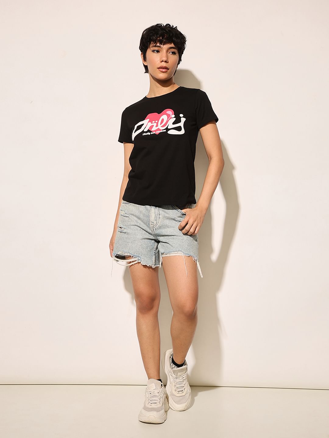 Black Typographic Print T-Shirt