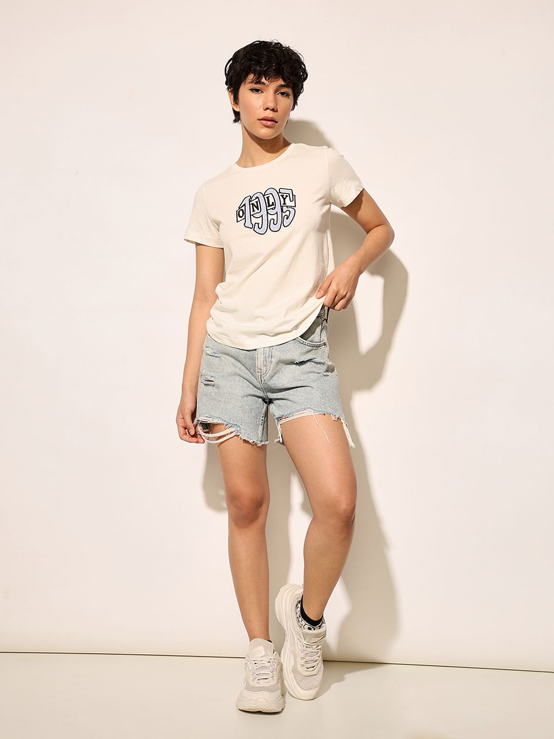 White Typographic Print T-Shirt