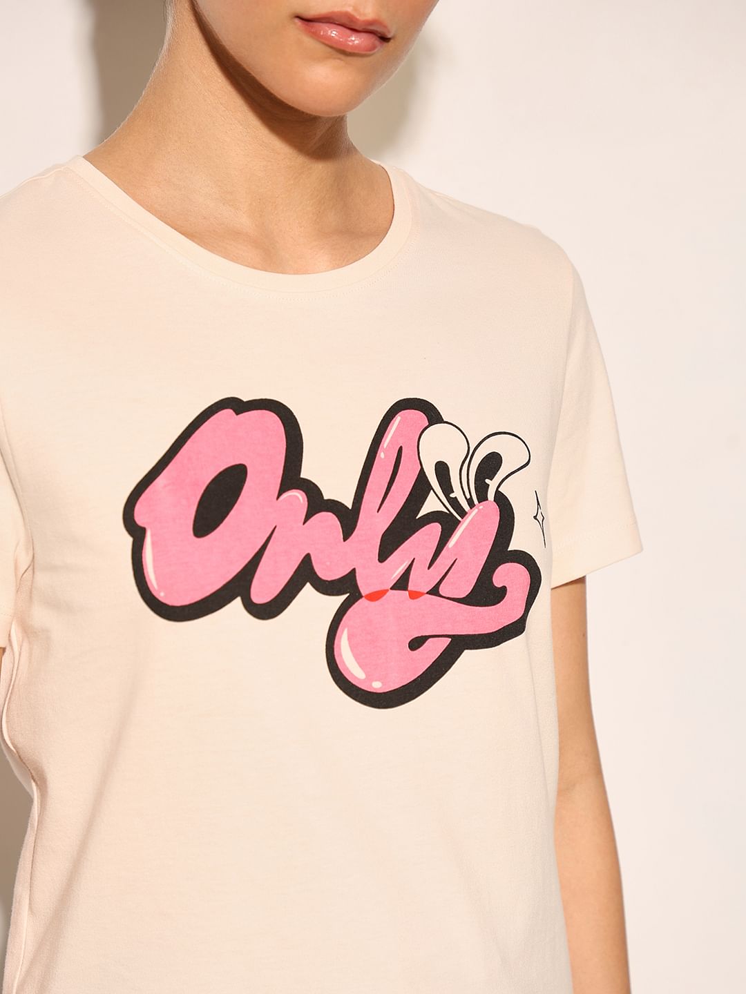 Cream Typographic Logo Print T-Shirt