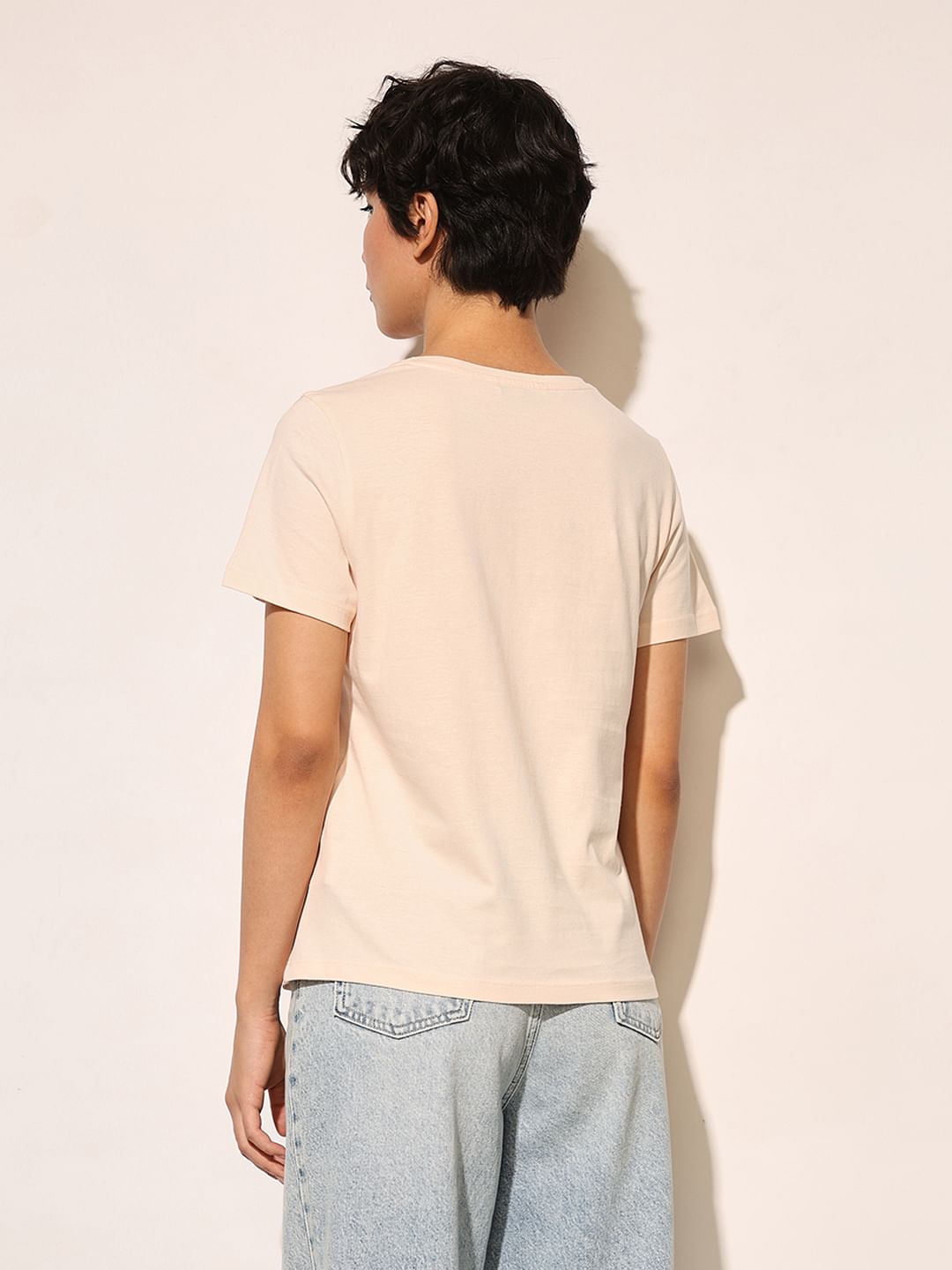 Cream Typographic Logo Print T-Shirt