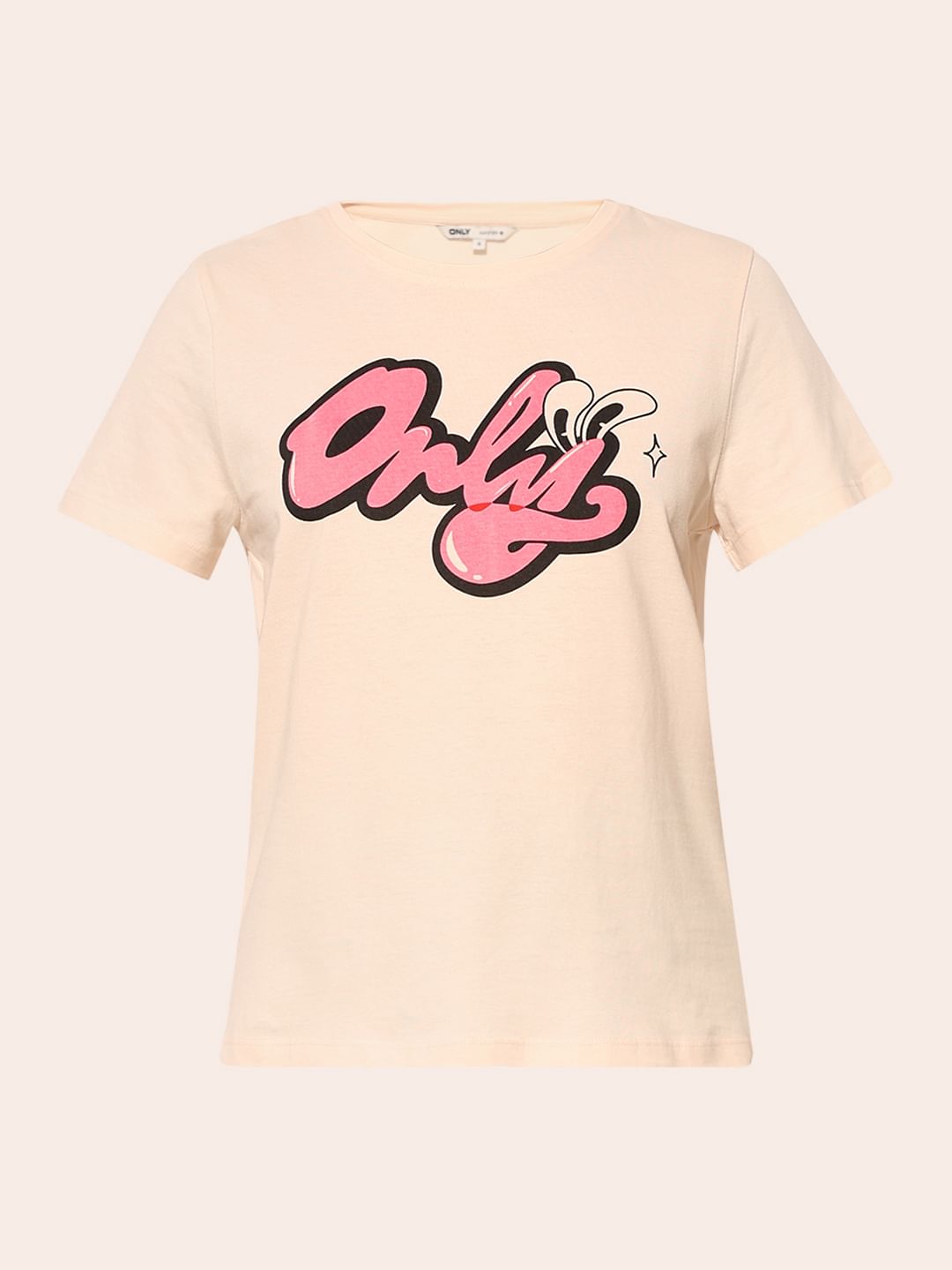 Cream Typographic Logo Print T-Shirt
