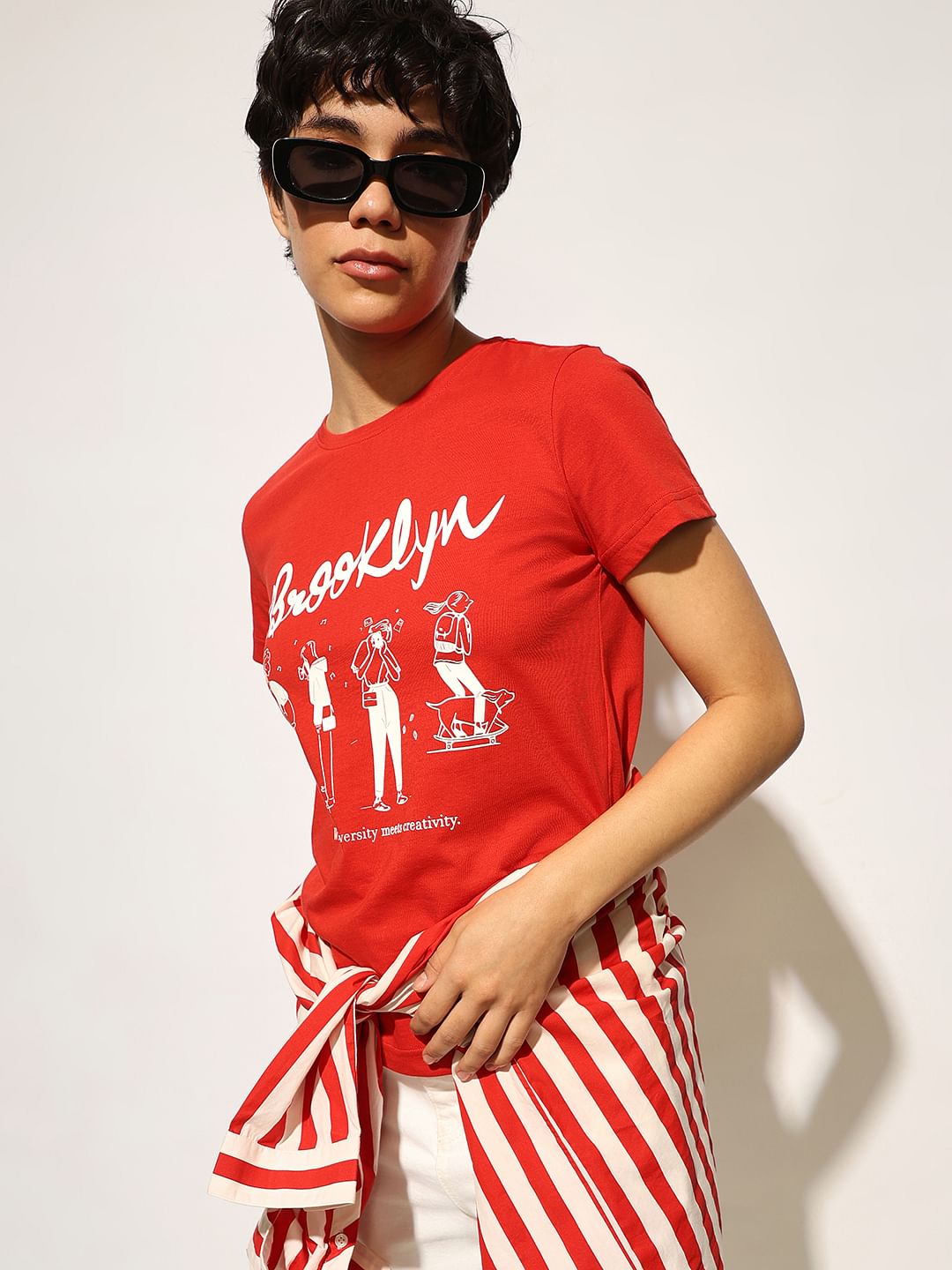 Red Printed Cotton T-Shirt