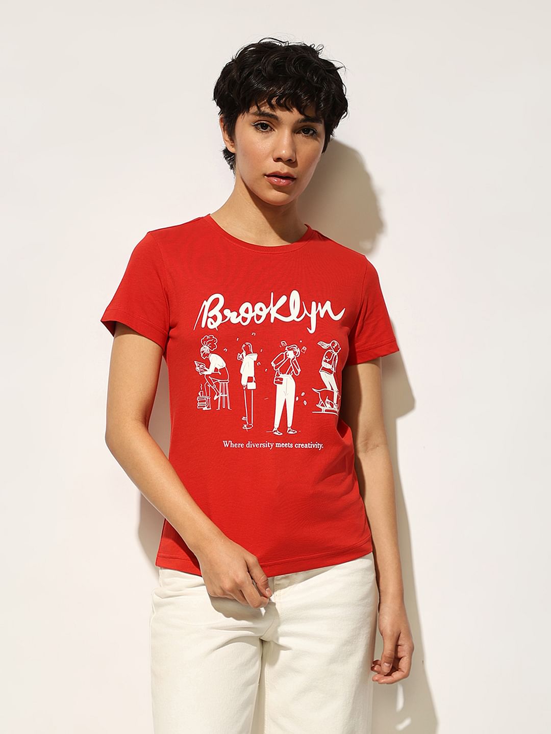 Red Printed Cotton T-Shirt