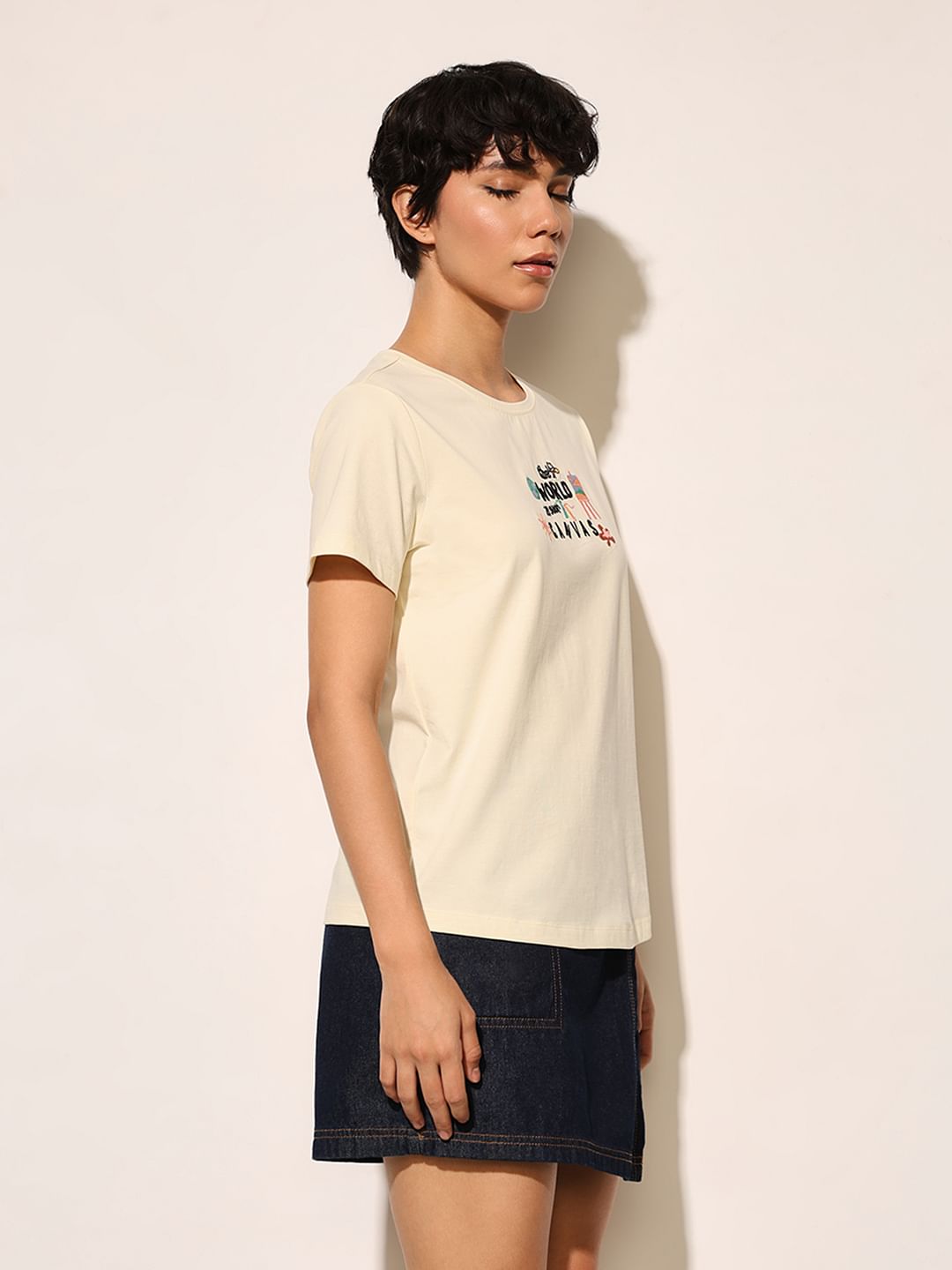 Cream Printed T-Shirt