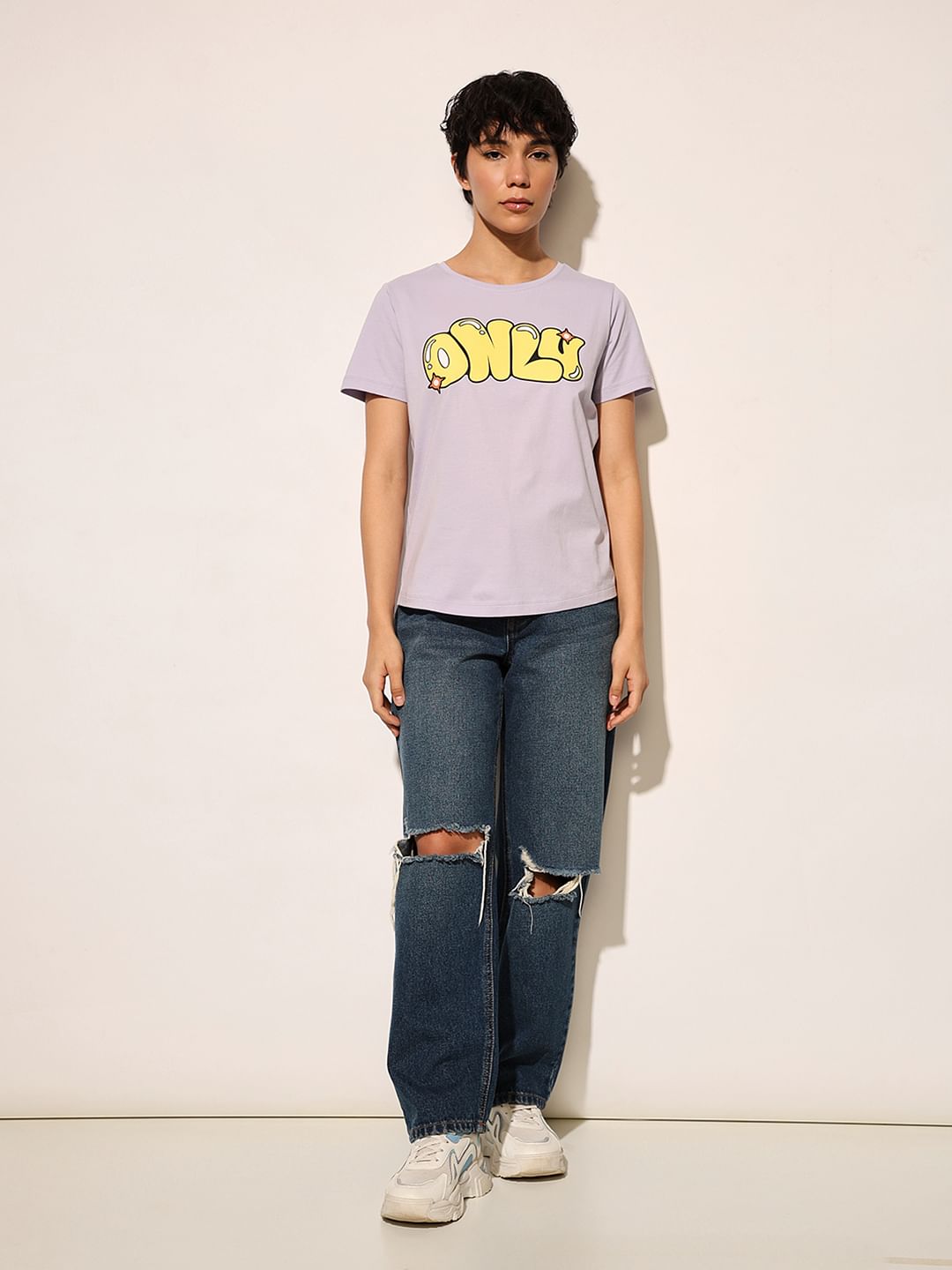 Purple Typographic Logo Print T-Shirt