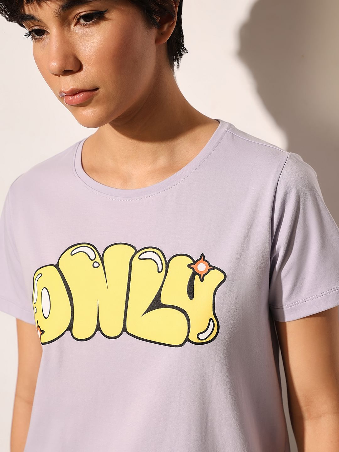 Purple Typographic Logo Print T-Shirt