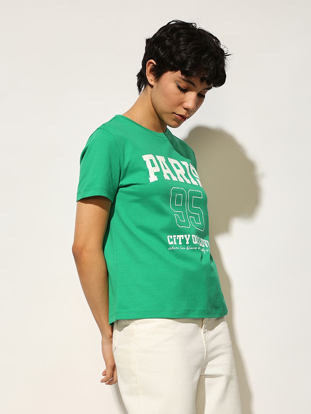 Green Varsity Printed Cotton T-Shirt