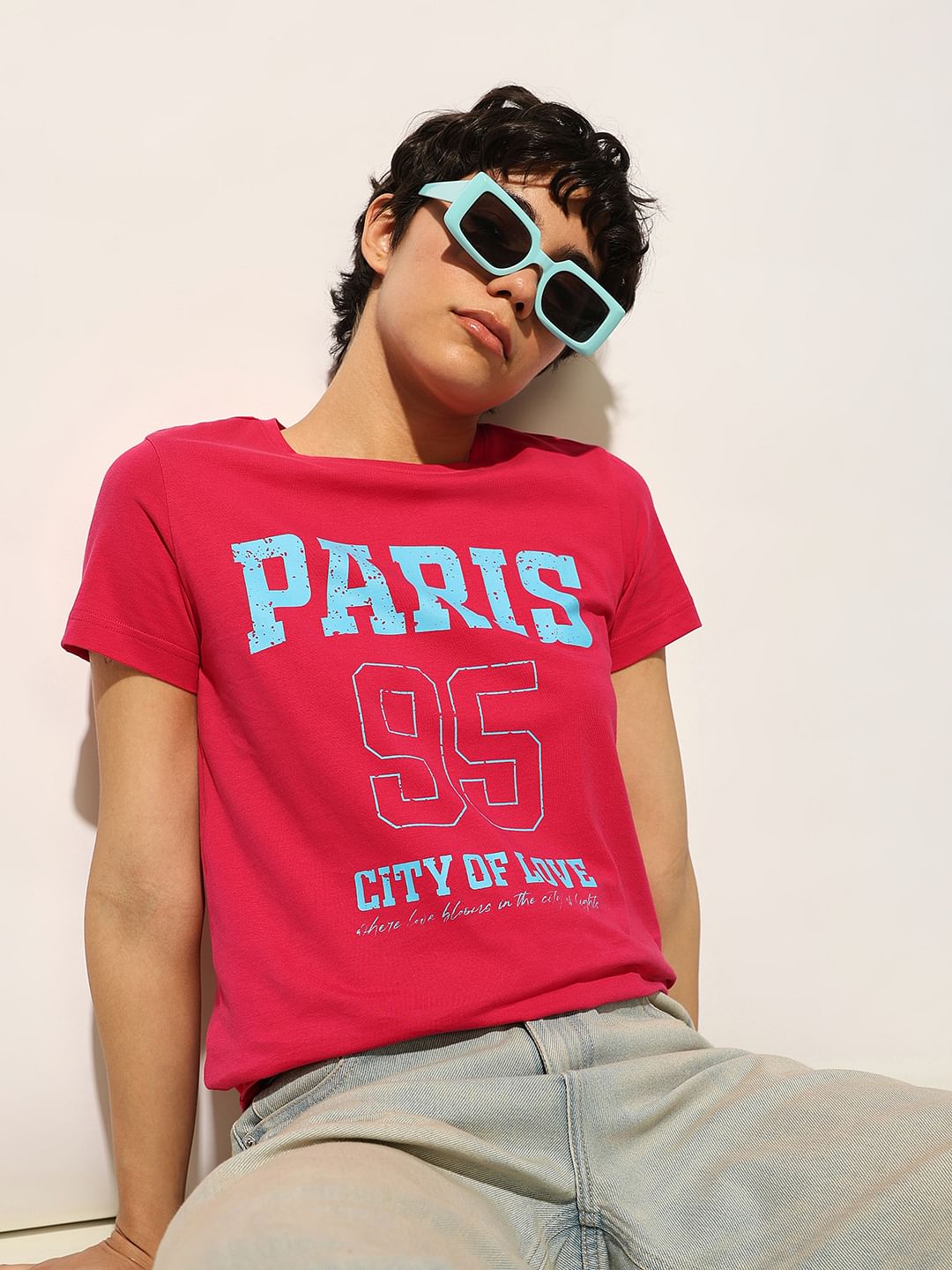 Fuchsia Printed Cotton T-Shirt