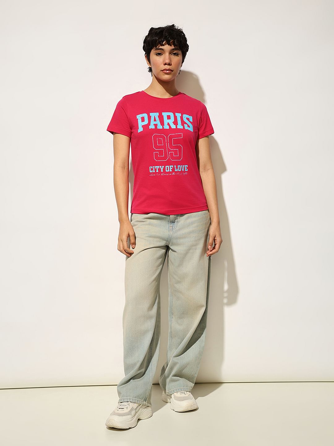 Fuchsia Printed Cotton T-Shirt