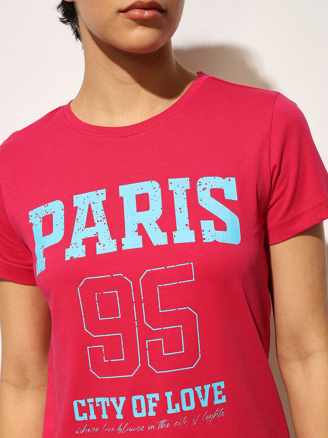 Fuchsia Printed Cotton T-Shirt