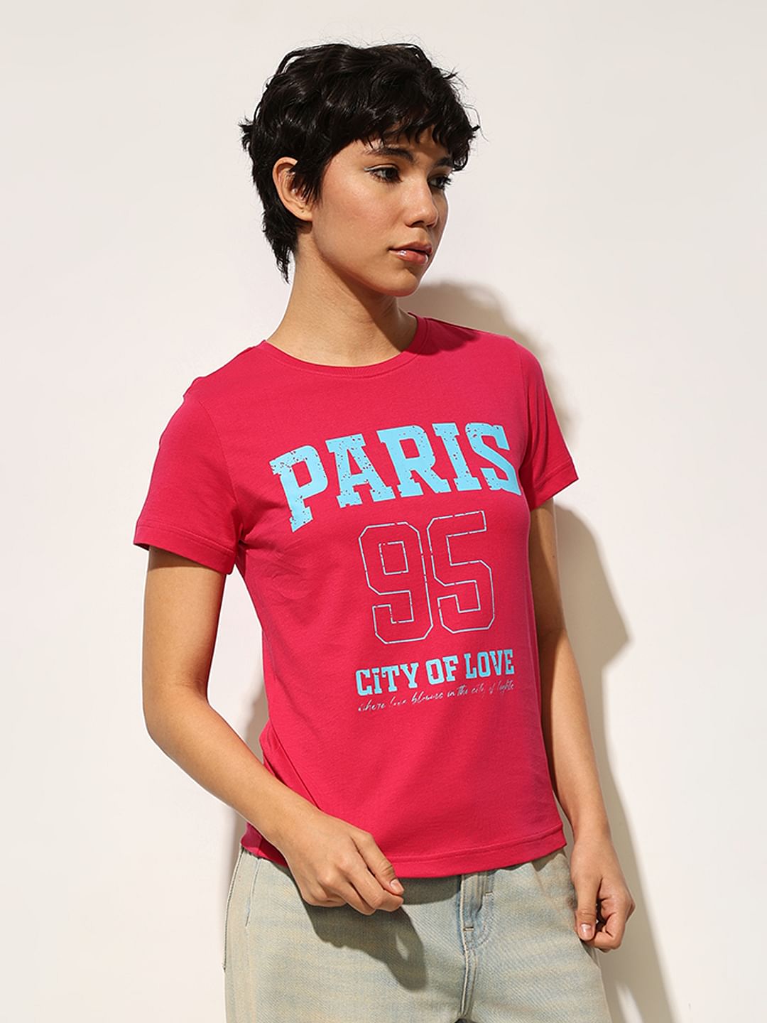 Fuchsia Printed Cotton T-Shirt