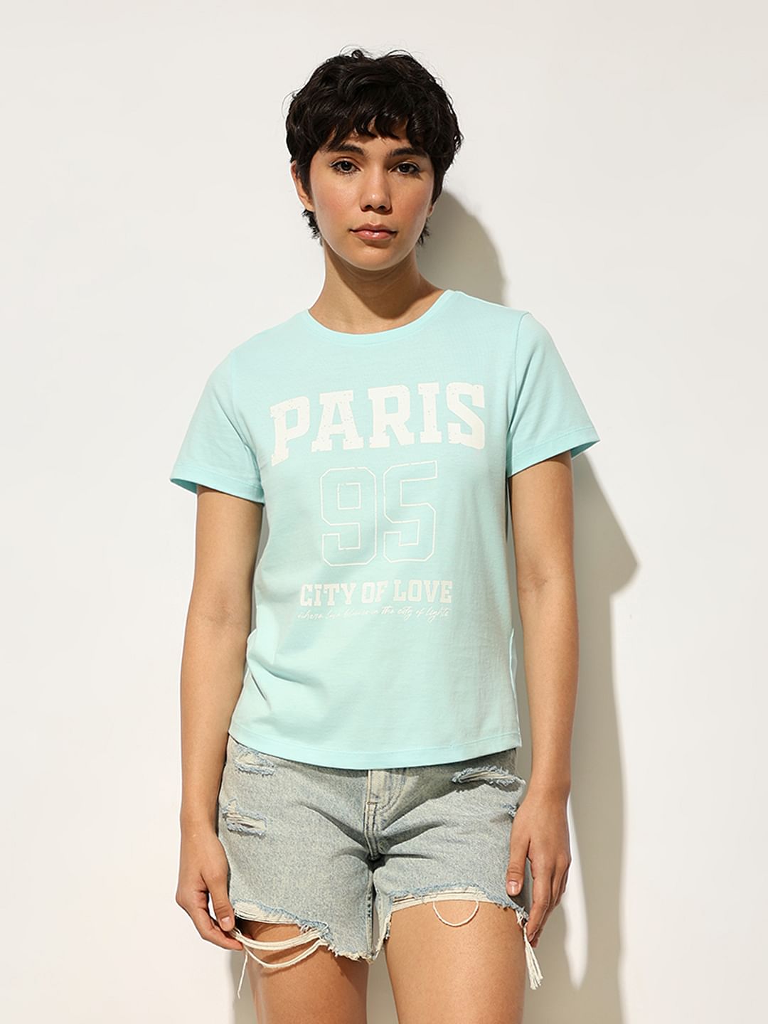 Blue Printed Cotton T-Shirt