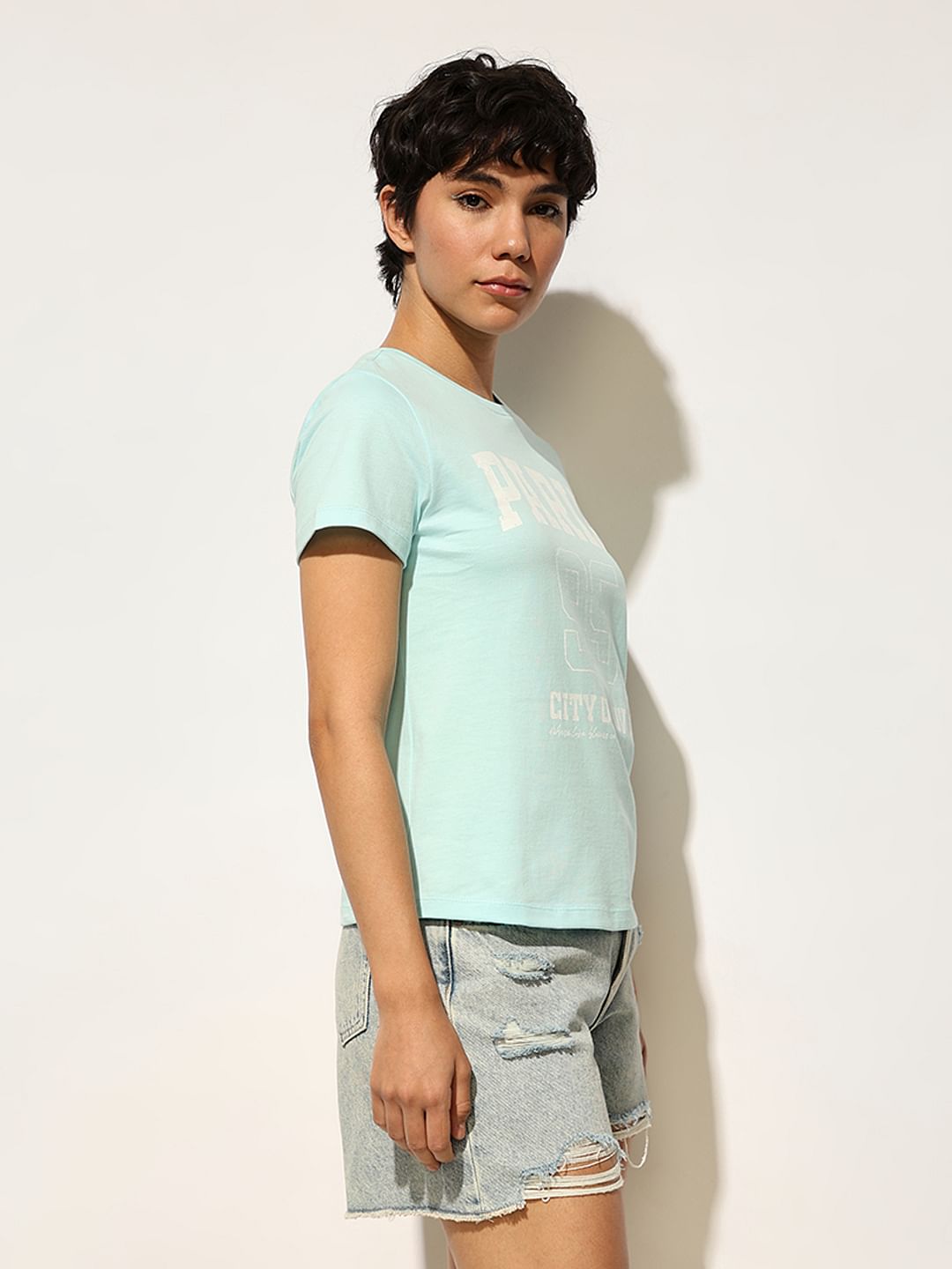 Blue Printed Cotton T-Shirt