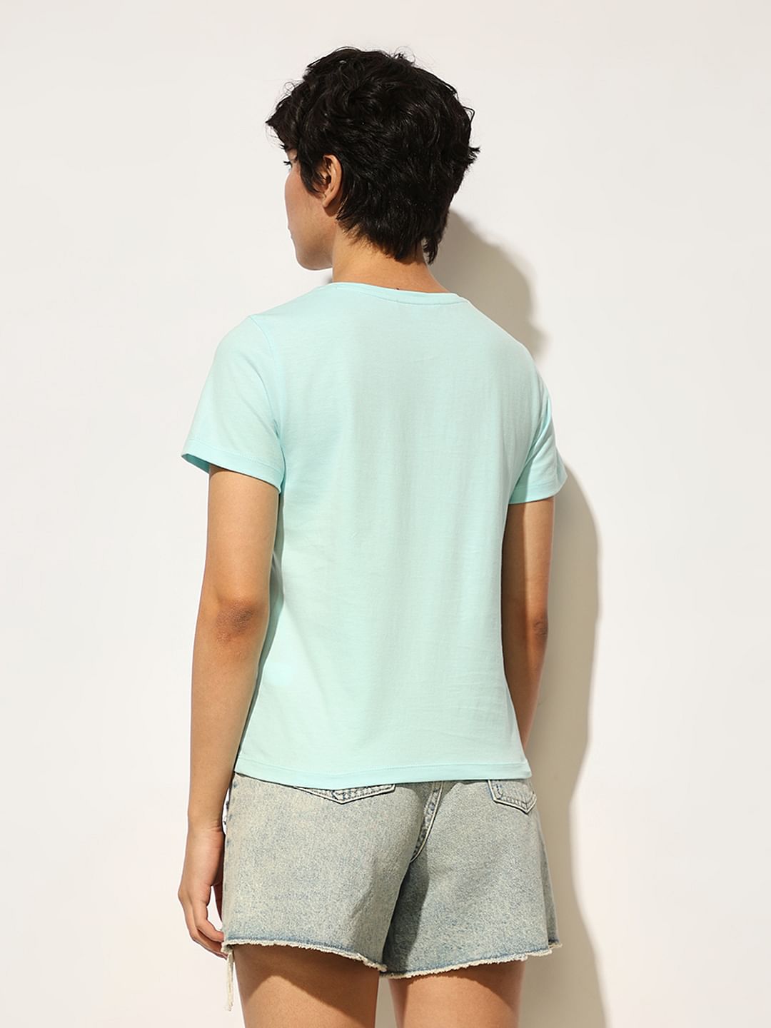 Blue Printed Cotton T-Shirt