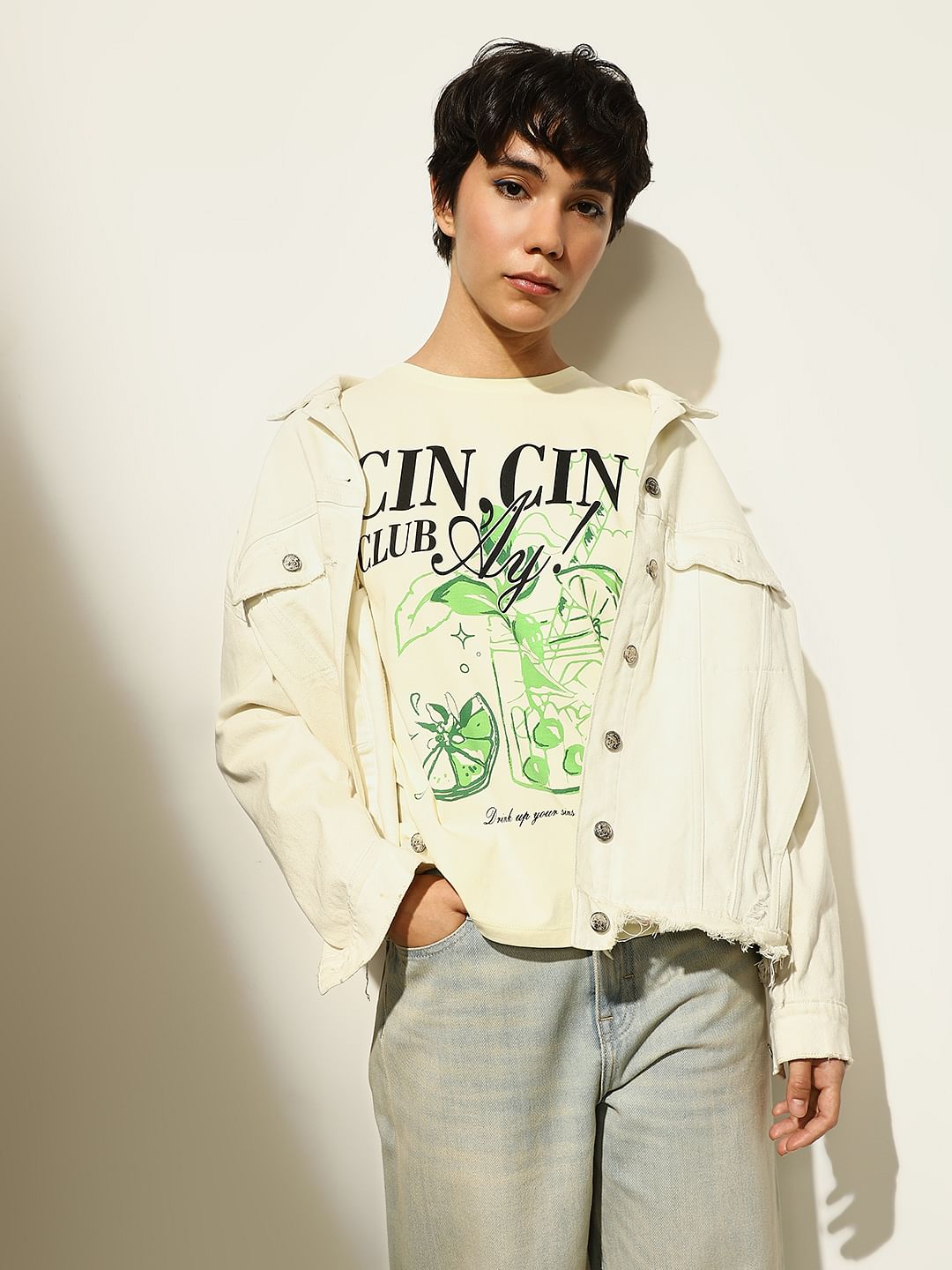 Yellow Printed Cotton T-Shirt