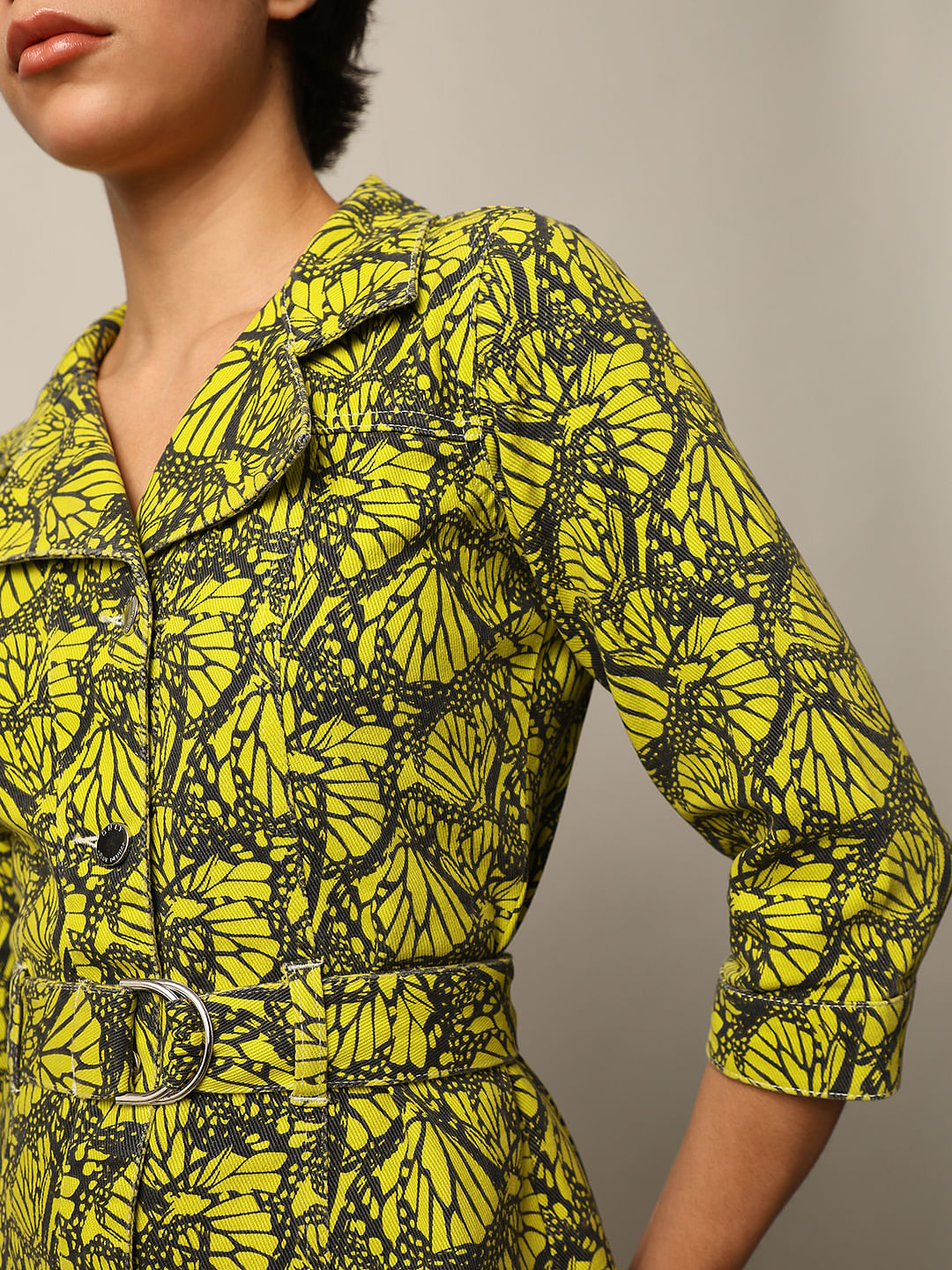 Green Printed Short Shirt Dress