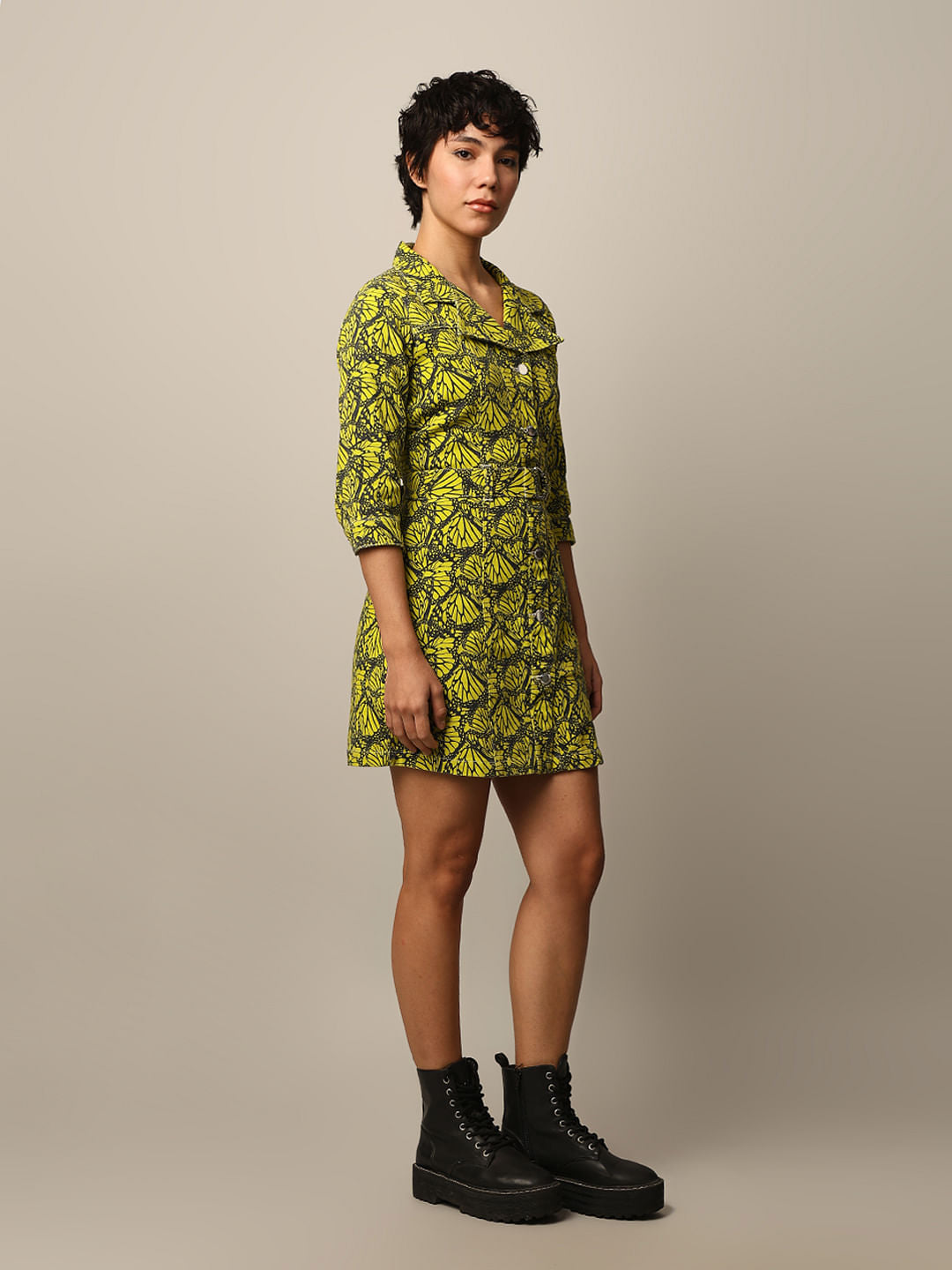Green Printed Short Shirt Dress