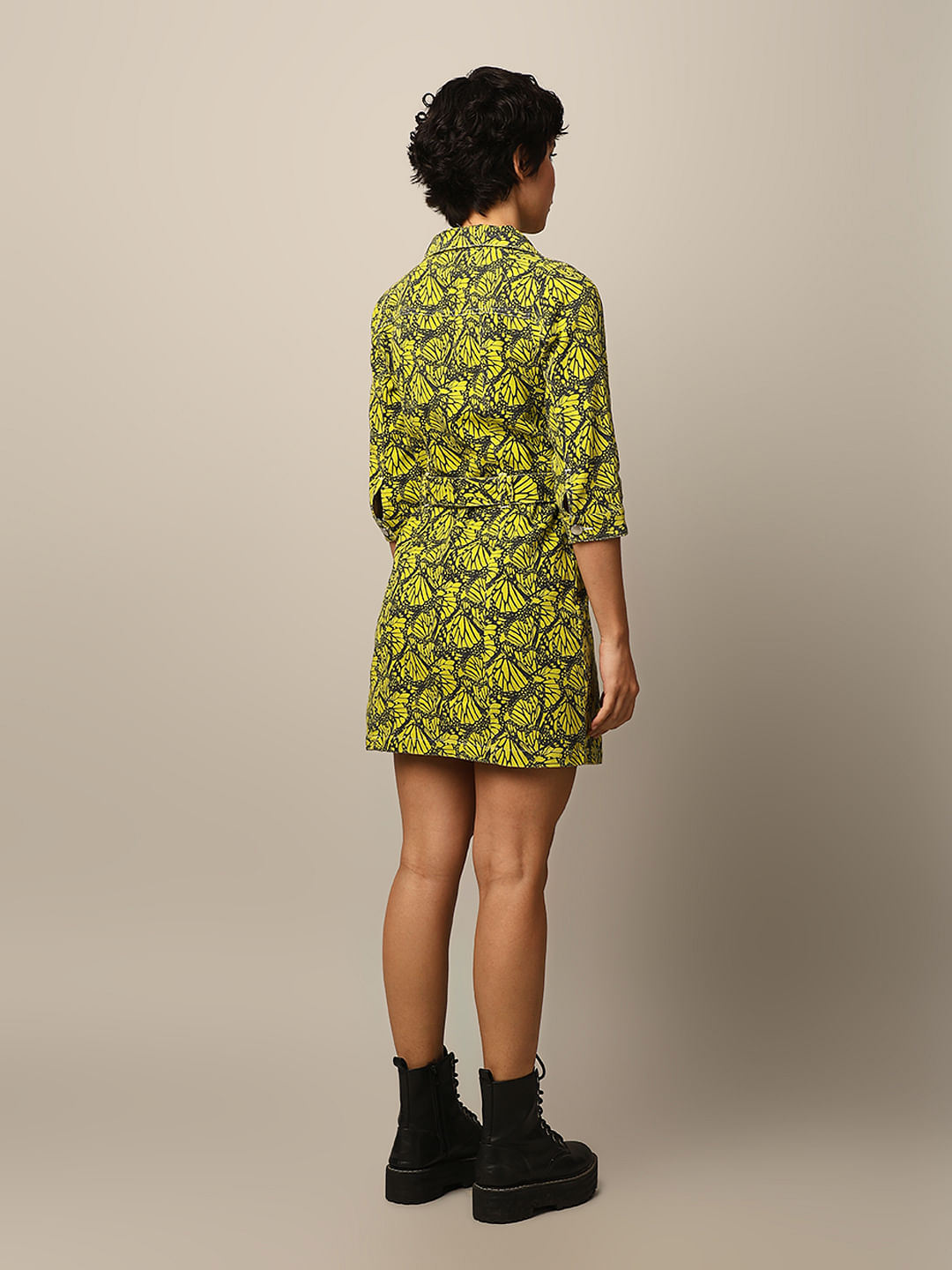 Green Printed Short Shirt Dress